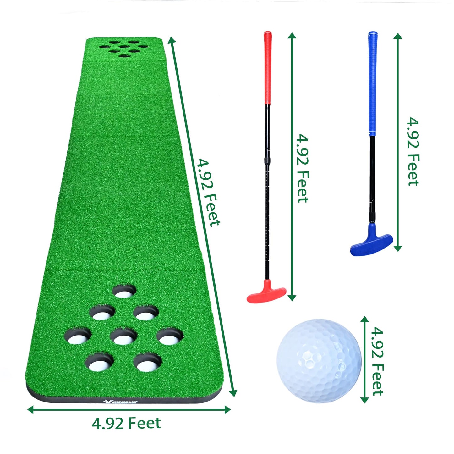 VERDIGRASS Golf Putting Game Set for Indoor & Outdoor,Portable Golf Pong Putting Green Mat with 2 Putters, 2 Balls,16 Hole Covers, 1 Storage Bag for Home, Backyard, Office & Party,Great Gifts for Men