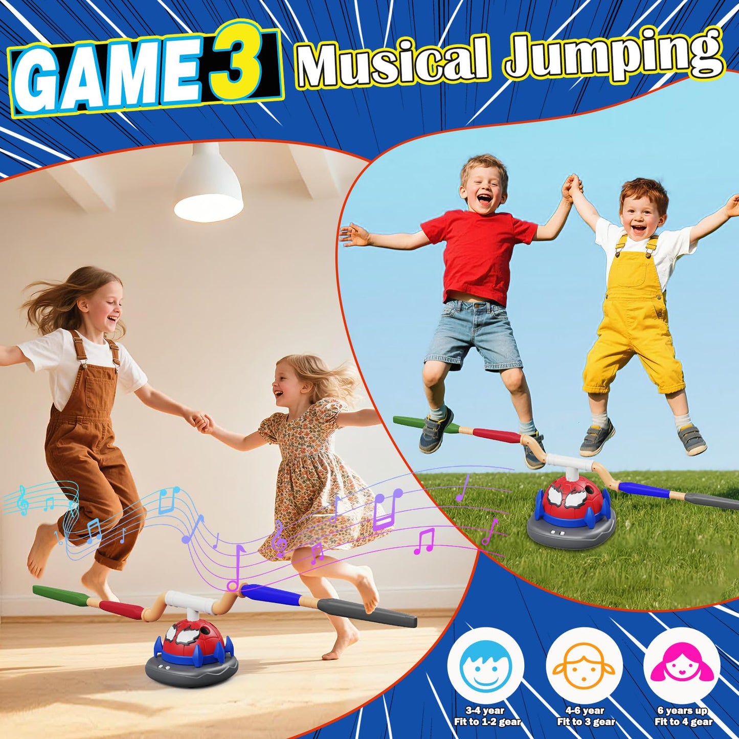 Scarmat 3-in-1 Outdoor Toys for Kids 3-8, Spider Rocket Launcher & Ring Toss Musical Jump for Sports and Outdoors Active Play Set, STEM Learning Toys Birthday Gift for Boys Girls Ages 3 4 5 6 7 8
