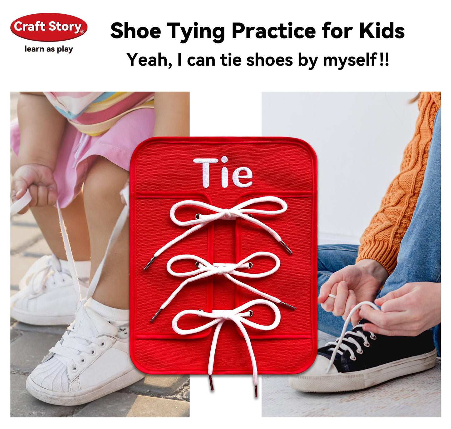 Craftstory Toddlers Montessori Toys Busy-Board for 3 4 5 Year Girls Boys Gifts, Sensory Basic-Life-Kills Shoe-Tying Practice for Kids Fine-Motor Skill Toys Teacher Resoures Preschool Classroom