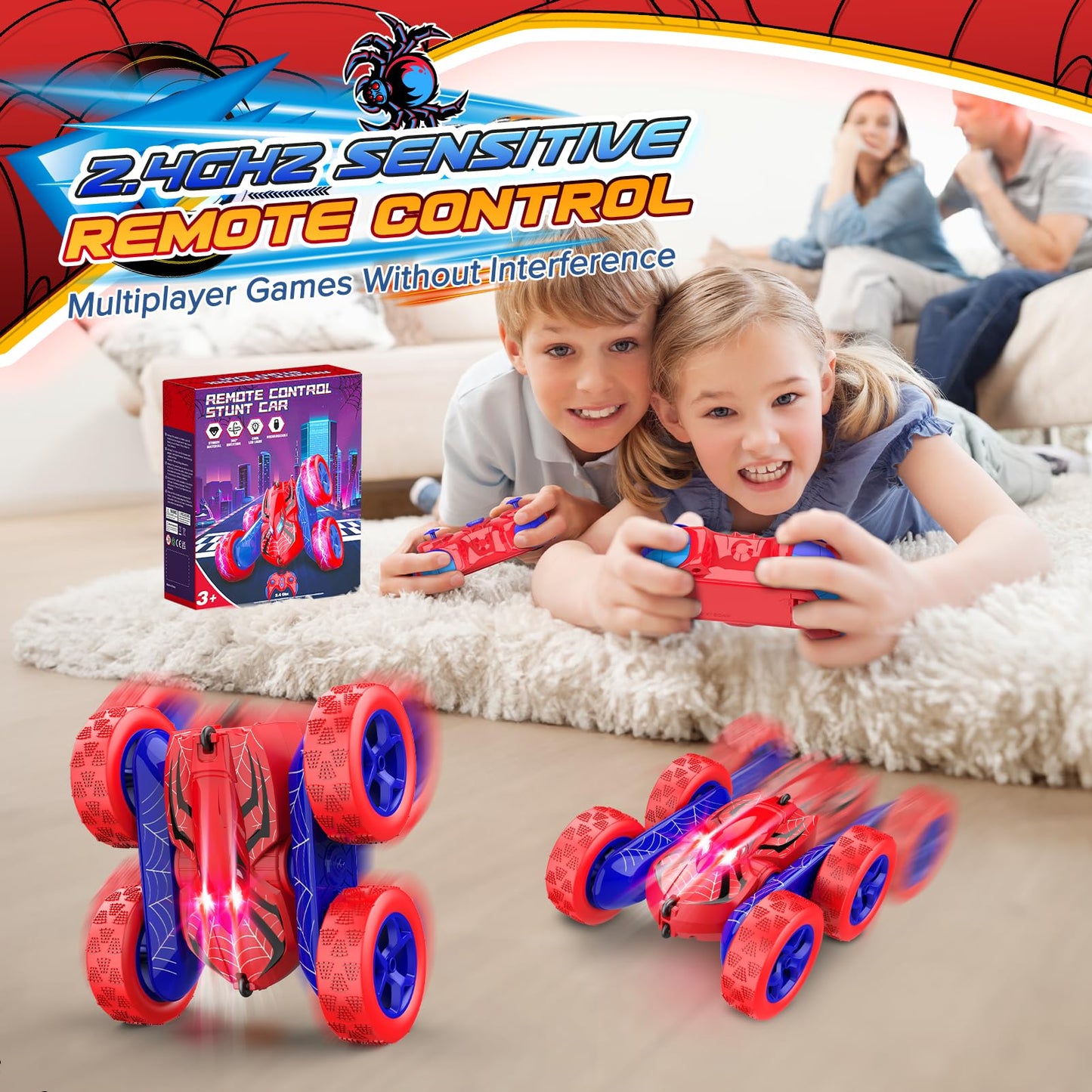 Excitobo Remote Control Car,RC Cars Boys Toys for 3 4 5 6 7 8 9 10 11 12 Year Old Boy Double Sided 360°Flip 4WD Rechargeable Drift RC Race Car Birthday Gifts Easter Basket Stuffers for Kids Age 3-12