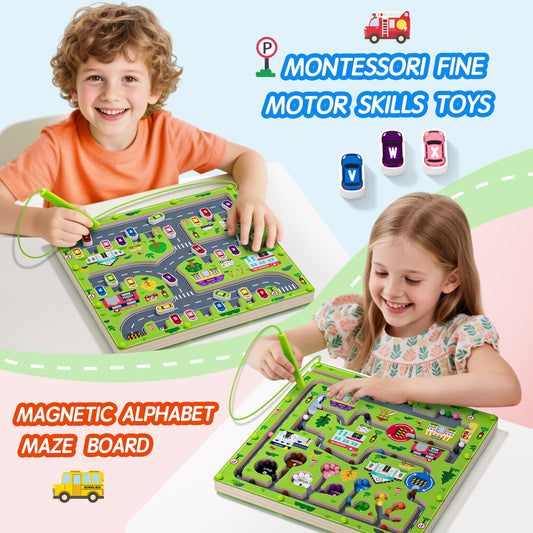 rifamee 2 in 1 Magnetic Color and Number Maze Magnet Alphabet Counting Double Sided Board Wood Puzzle Fine Motor Skills Montessori Preschool Toys Gifts for Boys and Girls 3-5 Age (Big Car, One Size)