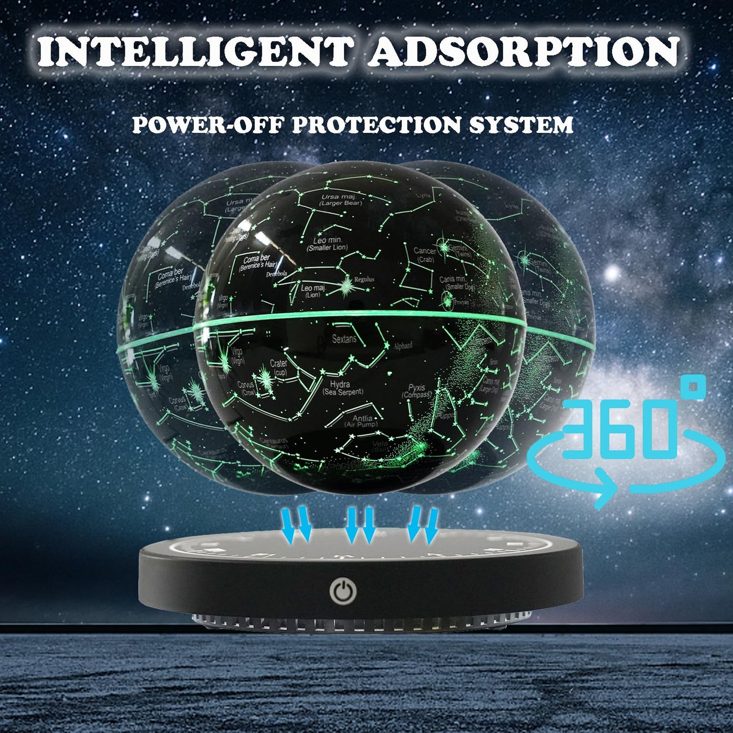 WUPYI Levitating Globe Magnetic Floating Globe Night Light Constellation Ball with LED Light Display Cool Tech Children Educational Gift Home Office Desk Decor (Black-Clock Base)