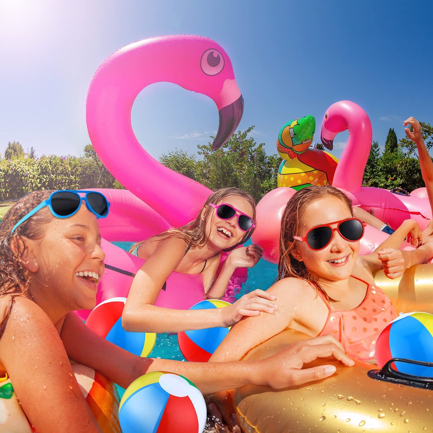 Tanlade 72 Pcs Bulk Beach Balls and Pool Games 36 10 Inch Inflatable Rainbow Beach Balls and 36 Sunglasses Bulk for Adults Party Supplies