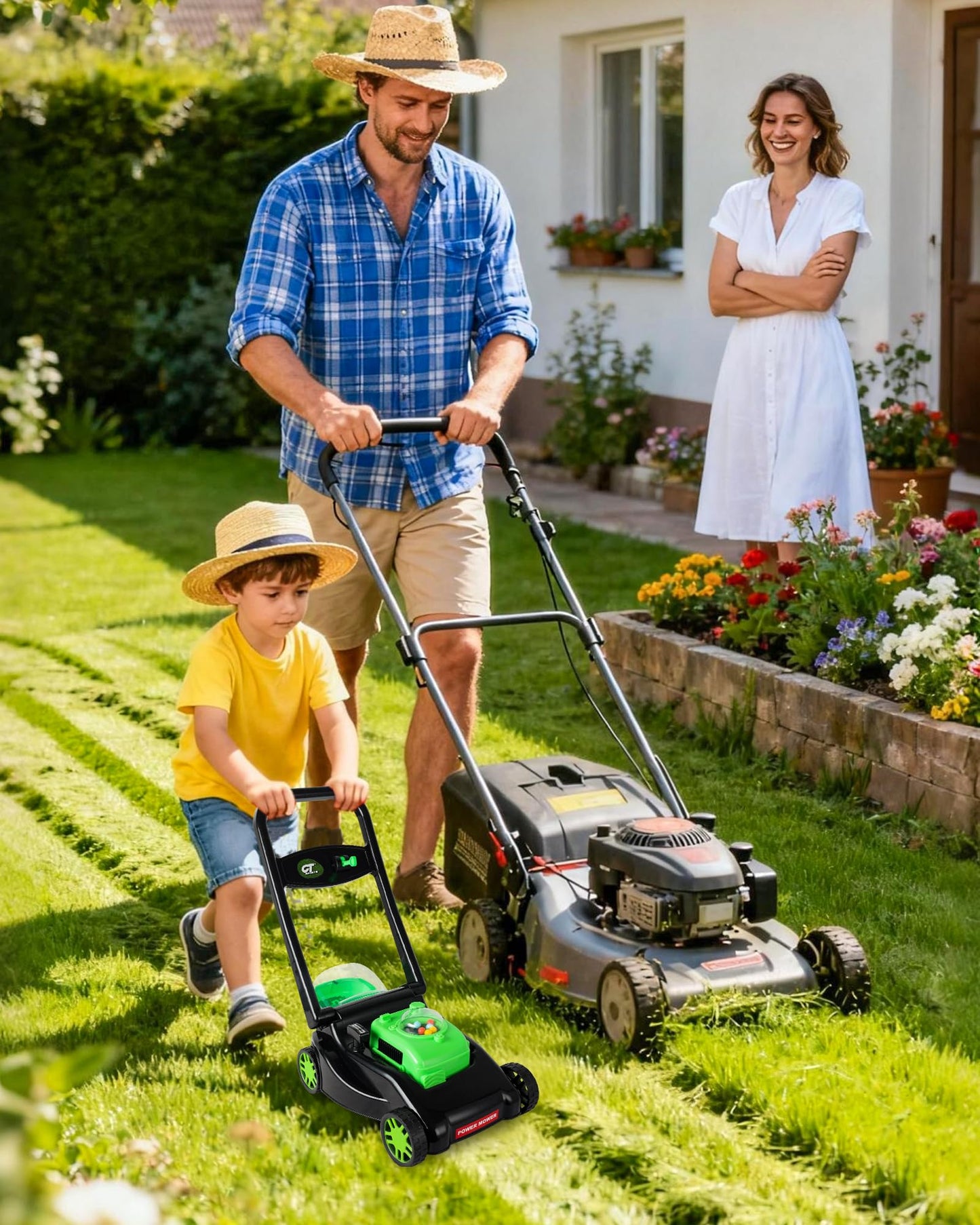Kids Lawn Mower with Realistic Grass-Cutting Action and Sounds – No Batteries Required | Fun Outdoor Push Toy, Birthday Gift & Holiday Present for 3, 4, 5, 6Year Old Boys and Girls (Black)