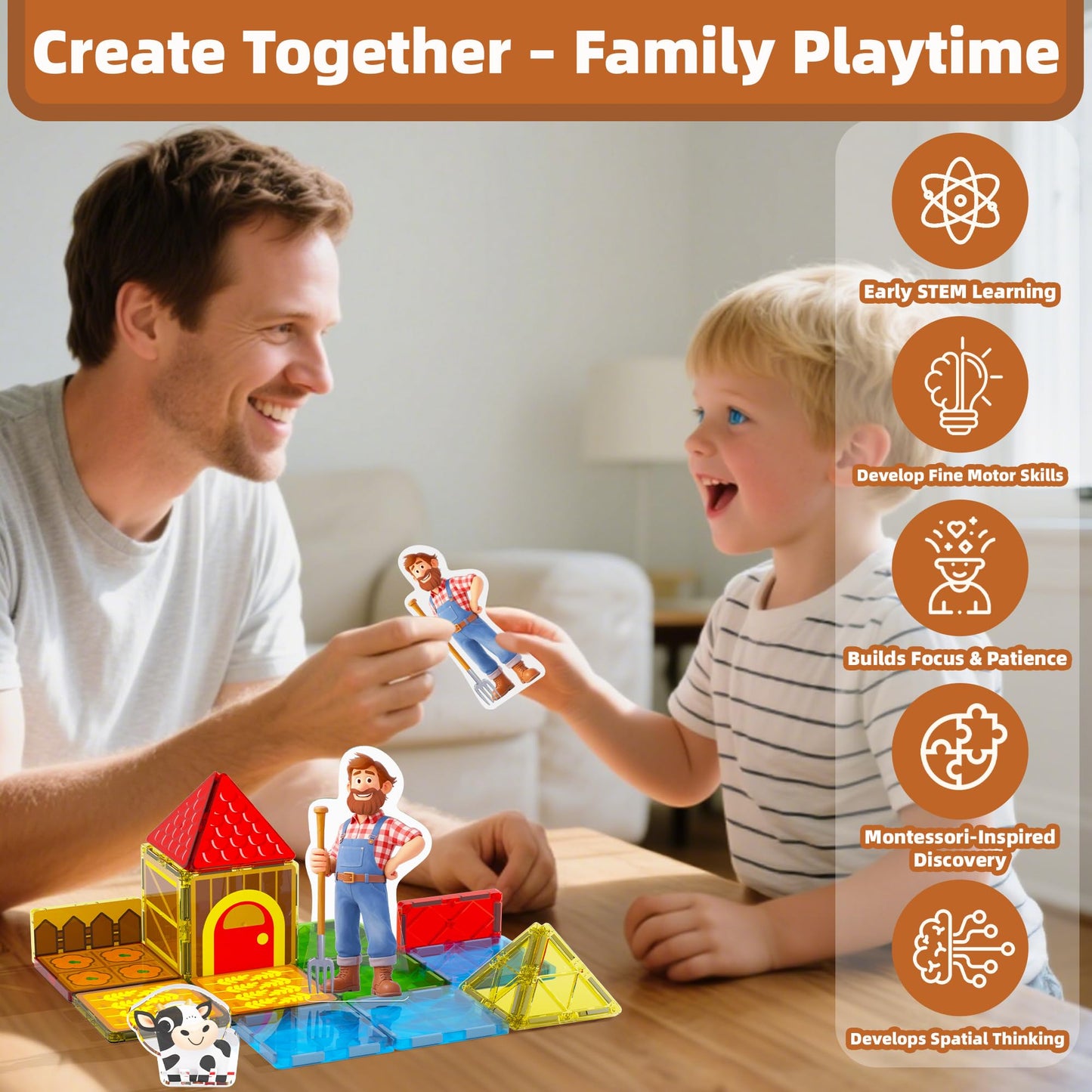 GobiDex Magnetic Tiles with Farm Animals Building Blocks, STEM Sensory Toys for Indoor, Outdoor, and Travel Play, Educational Magnet Toy Gift for Preschool Kids Ages 3-5, 4-8