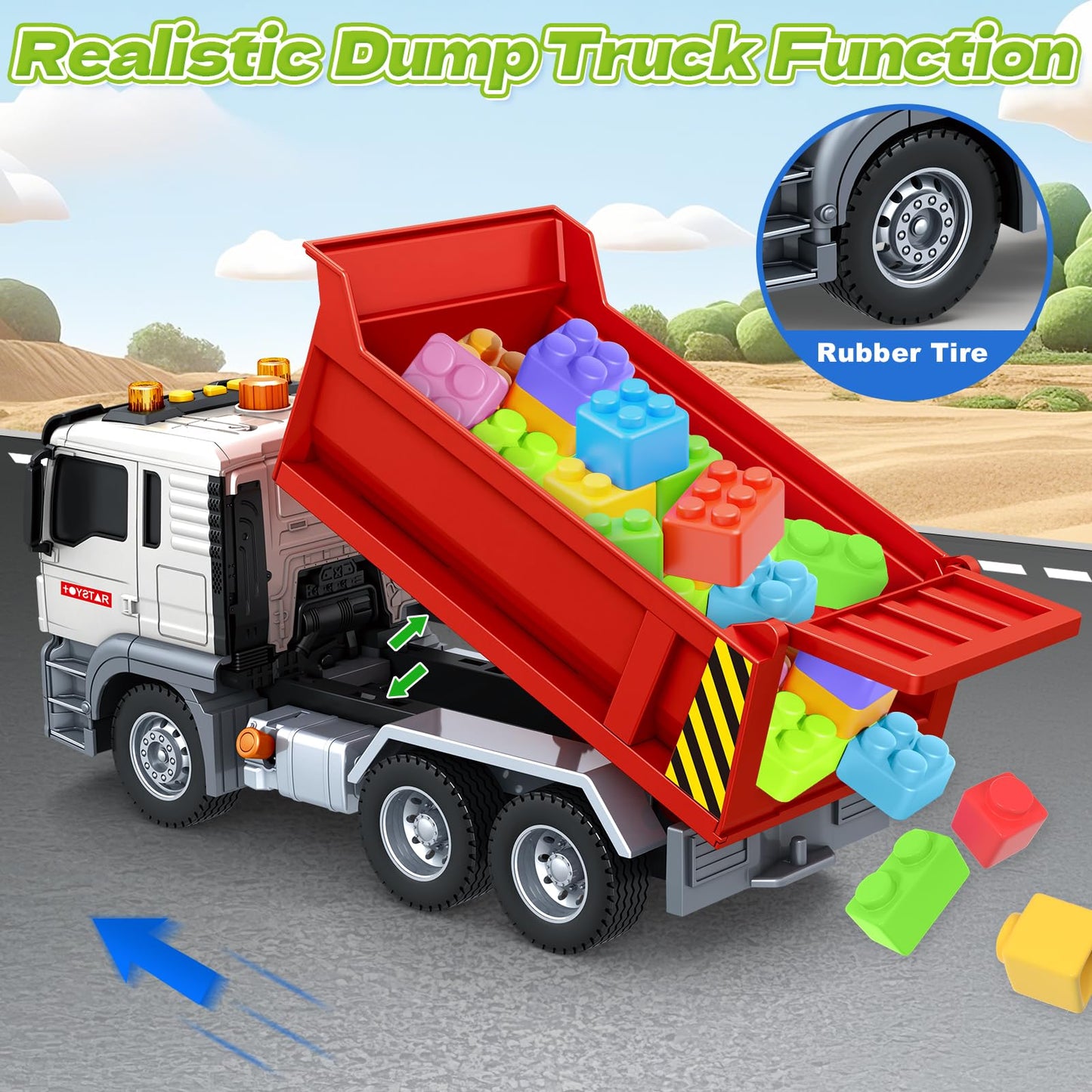 SpringFlower Dump Truck Toy for 3 4 5 6 7 Years Old Boy, Toy Dump Trucks Vehicle Toy with Sound and Light, Kids Toddlers Red Dump Truck Birthday Gifts for Boys & Girls