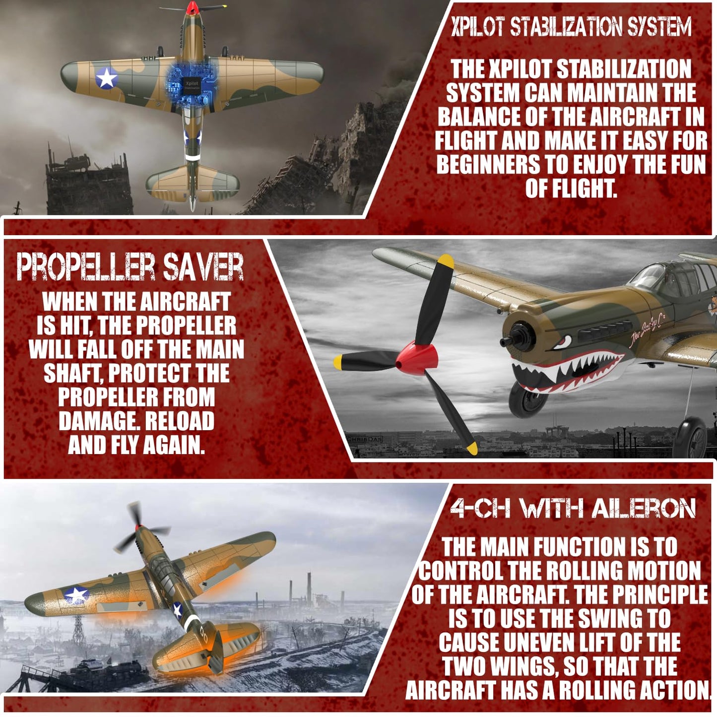 LEAMBE RC Plane 4 Channel Remote Control Airplane - Ready to Fly P-40 Warhawk RC Airplane for Beginners Adult with Xpilot Stabilization System & One Key Aerobatic