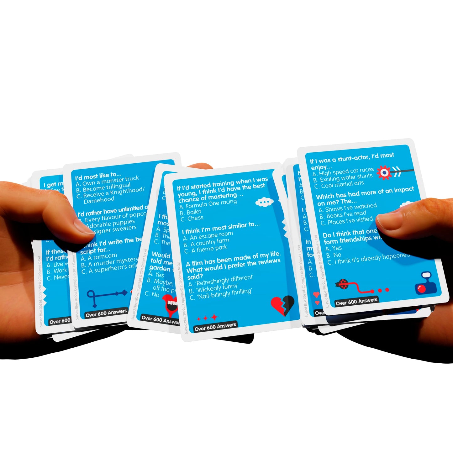 SUSSED 650 Wacky Conversation Starters for Kids, Teens & Adults- Family Card Game - Fun Gift - Stocking Stuffer - Blue, Green and Orange Bundle