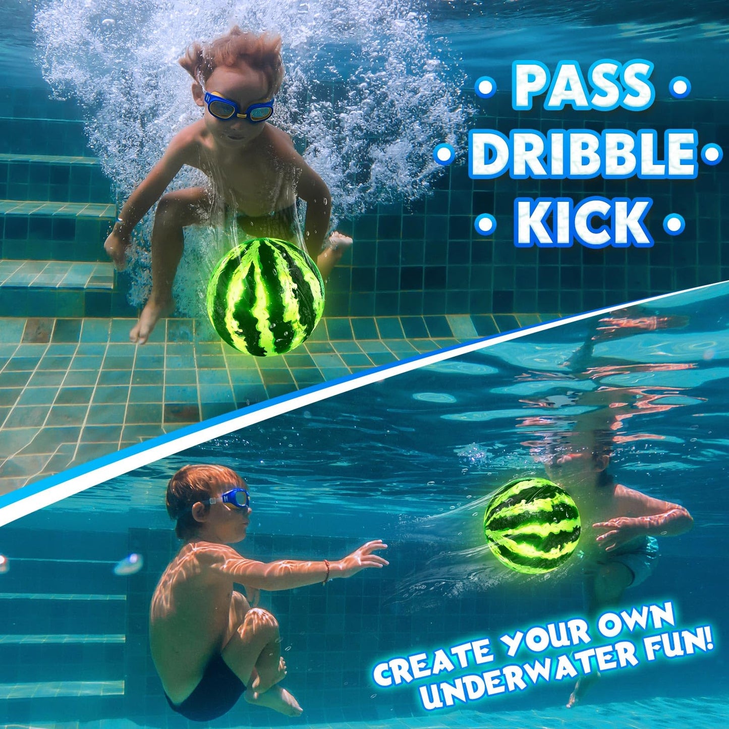 Focusport LED Underwater Pool Ball Game – 2 Pack 9" Glow Water Ball Toy for Kids, Teens, Pool Sports Game for Water Football & Basketball, Fun Pool Game for Backyard Parties & Outdoor Water Play
