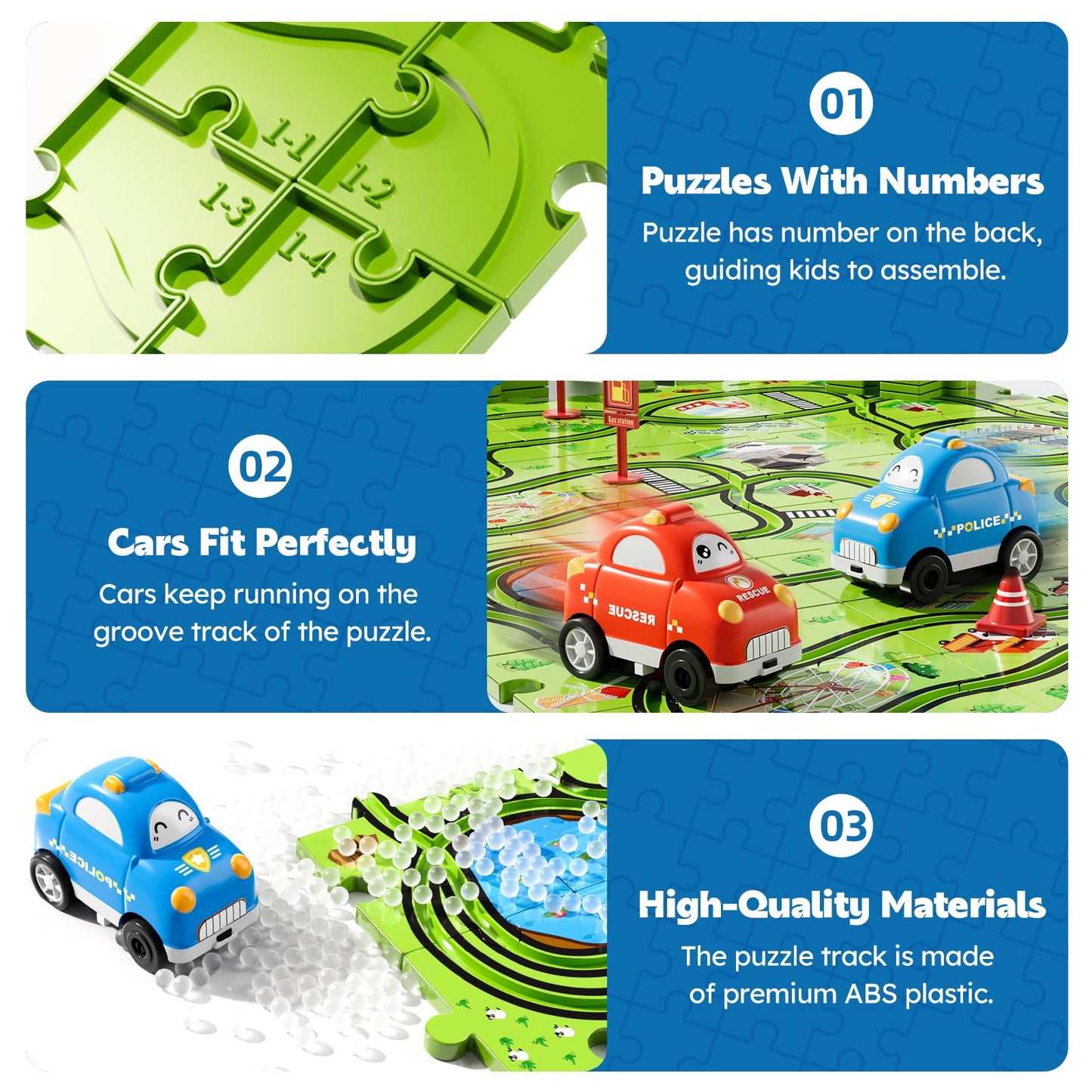 Beby Buty 48PCS Puzzle Race Track Car Set for Toddlers Kids Boys, Toddler Toys Birthday Gifts for 3 4 5 6 Years Old Boys and Girls, Floor Puzzle Tracks Car Toys for Ages 3-5 4-6
