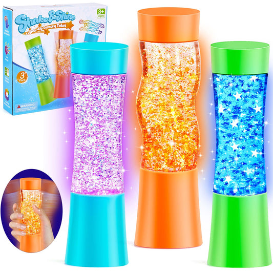 Subao 3 Pack Light Up Sensory Tubes Anxiety Relief Items,Fidget Toys for Kids & Adults,Sensory Toys for Kids with Autism Calm Down Corner Supplies,Preschool & Kindergarten Classroom Must Haves