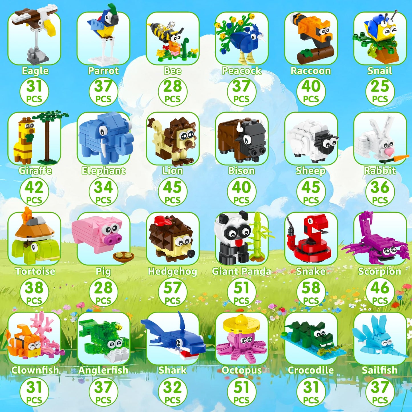 Glikid 24 Packs Party Favors for Kids 4-8 8-12, 961 PCS Mini Animal Building Blocks Blind Bags for Easter Valentines Day Birthday Goodie Bags, Treasure Box Toys for Classroom, Pinata Stuffers