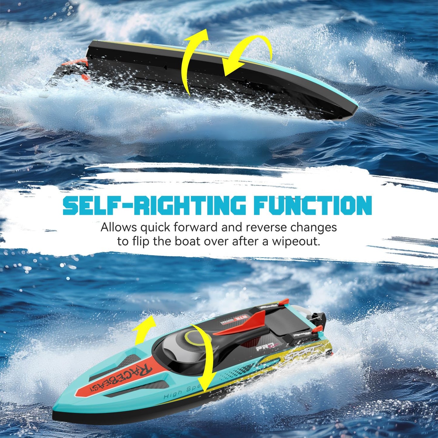TOPCHOIC Brushless RC Boat 40+MPH, Remote Control Boats for Adults Kids, 19" Big Racing Boat for Salt Water Lake River with Self-Righting, LED Lights, Fishing Function Fast High Speed with Carry Bag