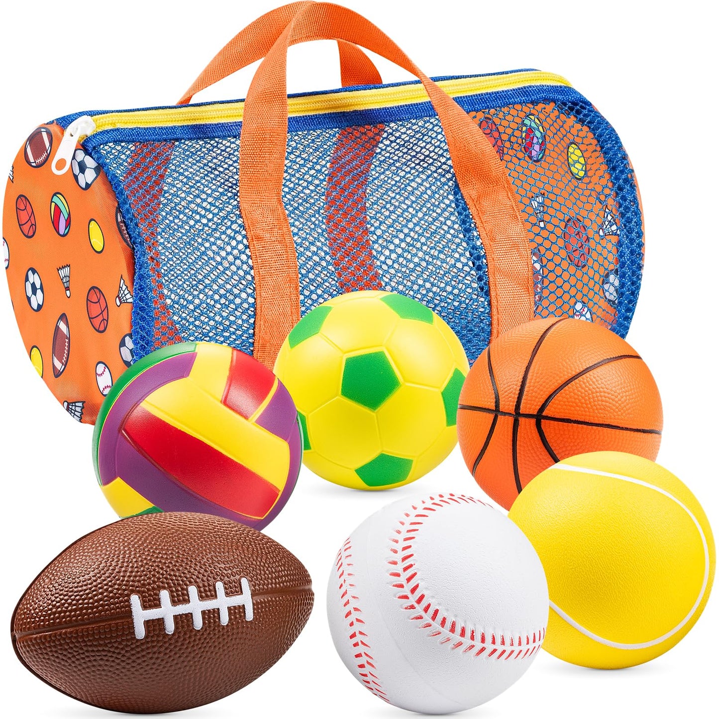 KiddieLoot Sports Balls for Toddlers 1-3, 6 Piece Soft Sports Balls with Soccer, Basketball, Football, Baseball, Tennis & Volleyball - Toddler Boys & Girls Ball Toy Gift