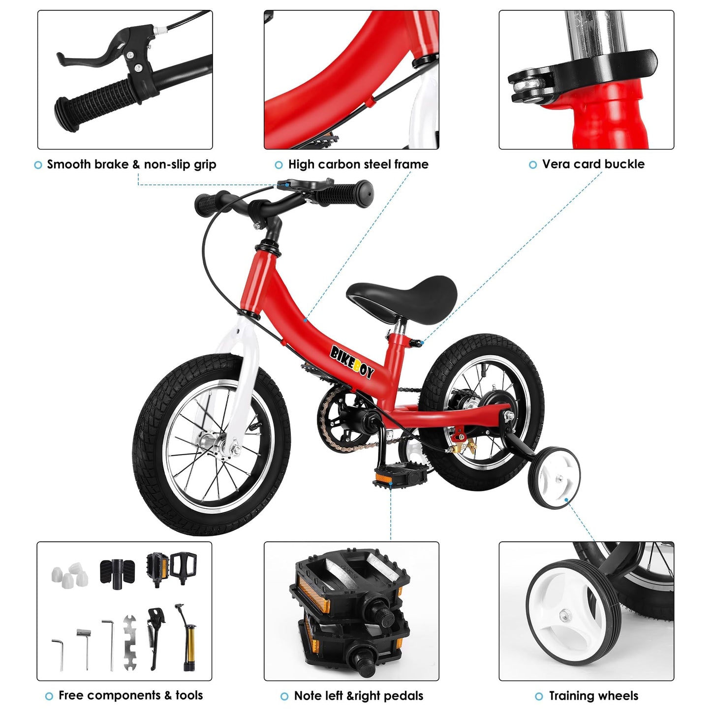 bikeboy Balance Bike 3 in 1,The Dual Use of a Kids Balance Bike and Toddler Bike, for 2 3 4 5 6 7 Years Old -12 14 16 Inches with Training Theory, Brake, Pedal