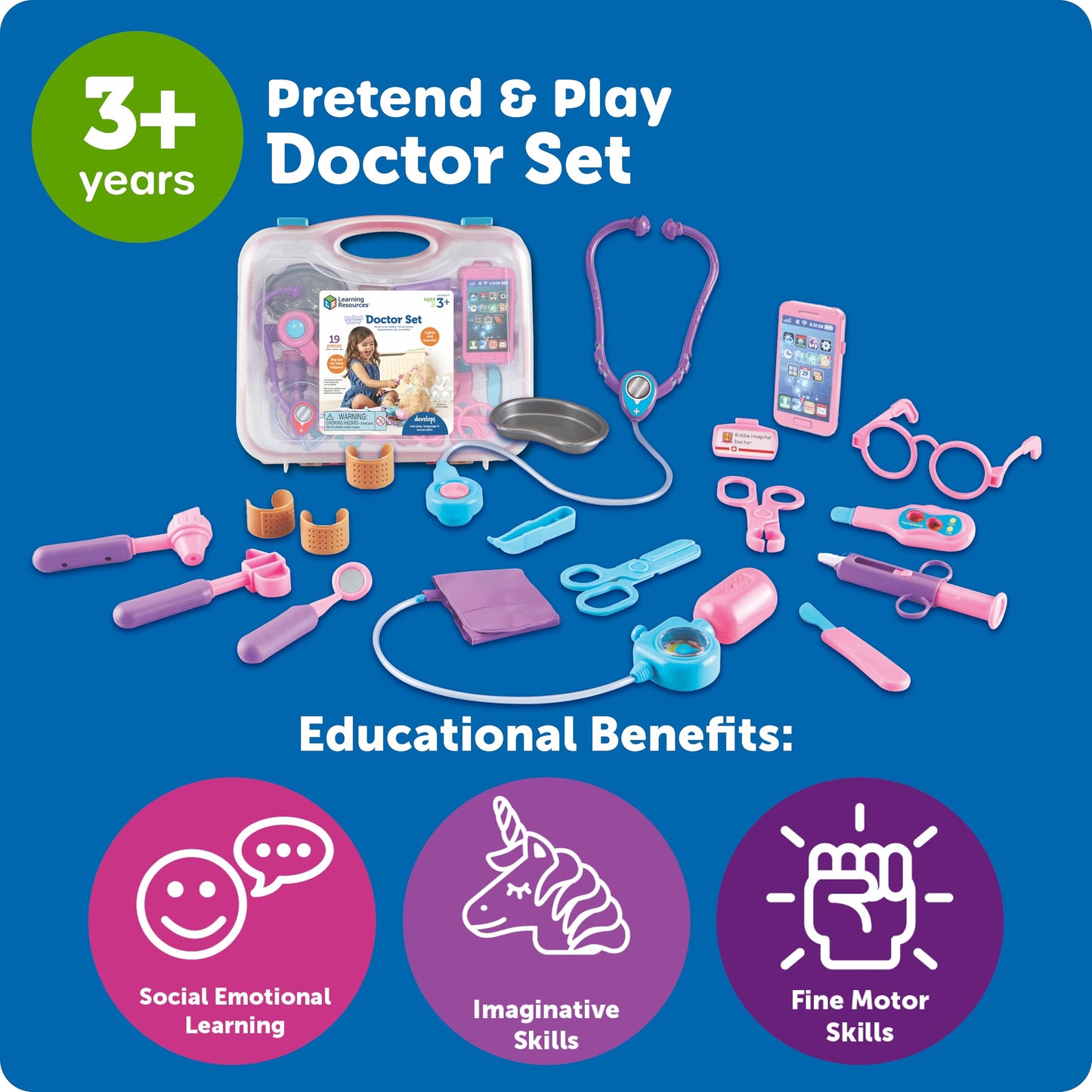 Learning Resources Pretend & Play Doctor Set Pink - Medical Kit for Kids, Imaginative and Role Play, Toddler Toys, Social and Language Skills, Fine Motor, Birthday Gift for Boys and Girls