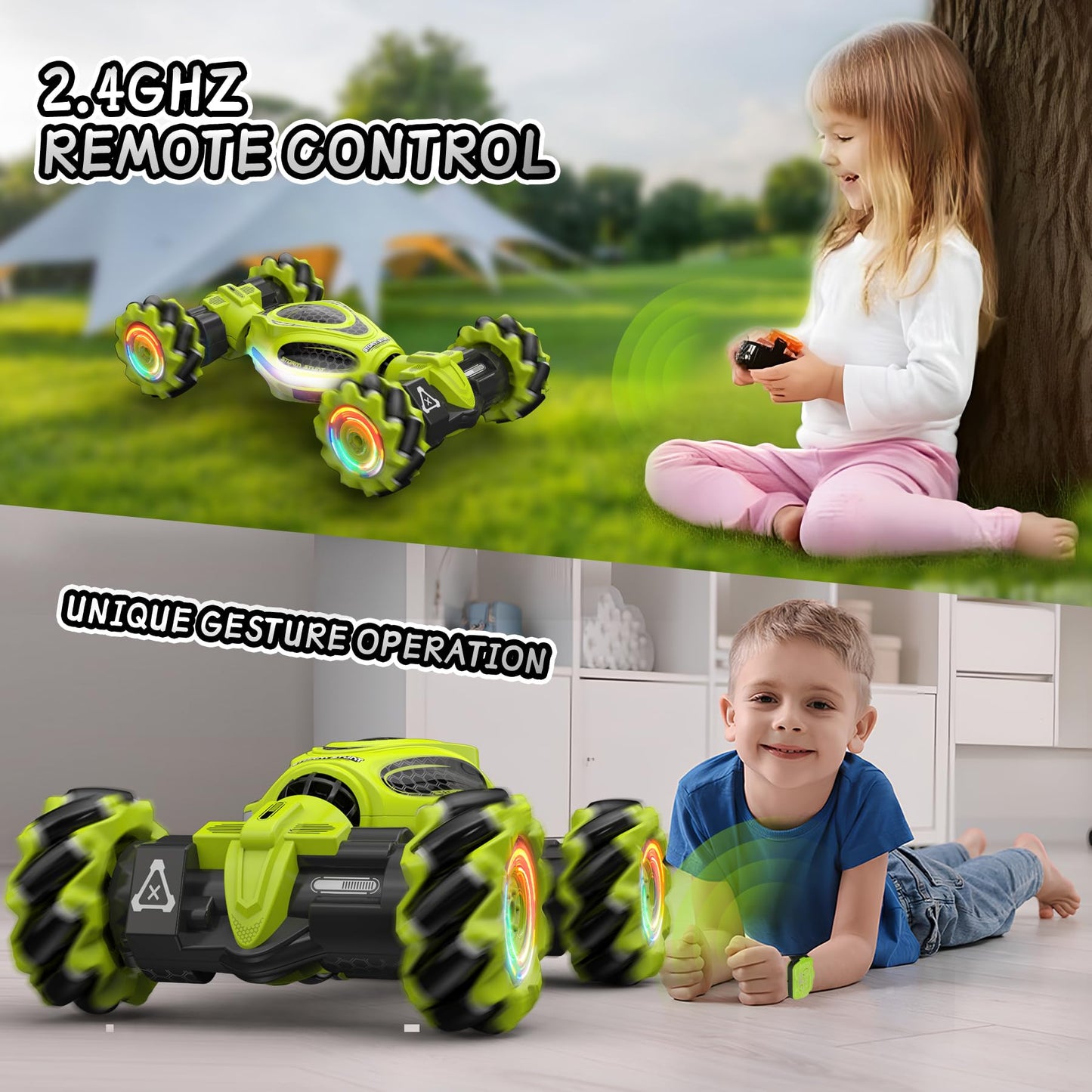 XUERENTECH RC Cars, Gesture Sensing Stunt Car Toys for Boys Girls 6-12 Year Old, 2.4Ghz 4WD Hand Remote Control Toy 360° Rotate Transform Off-Road Drift with Lights Music, Birthday Xmas Gifts for Kids
