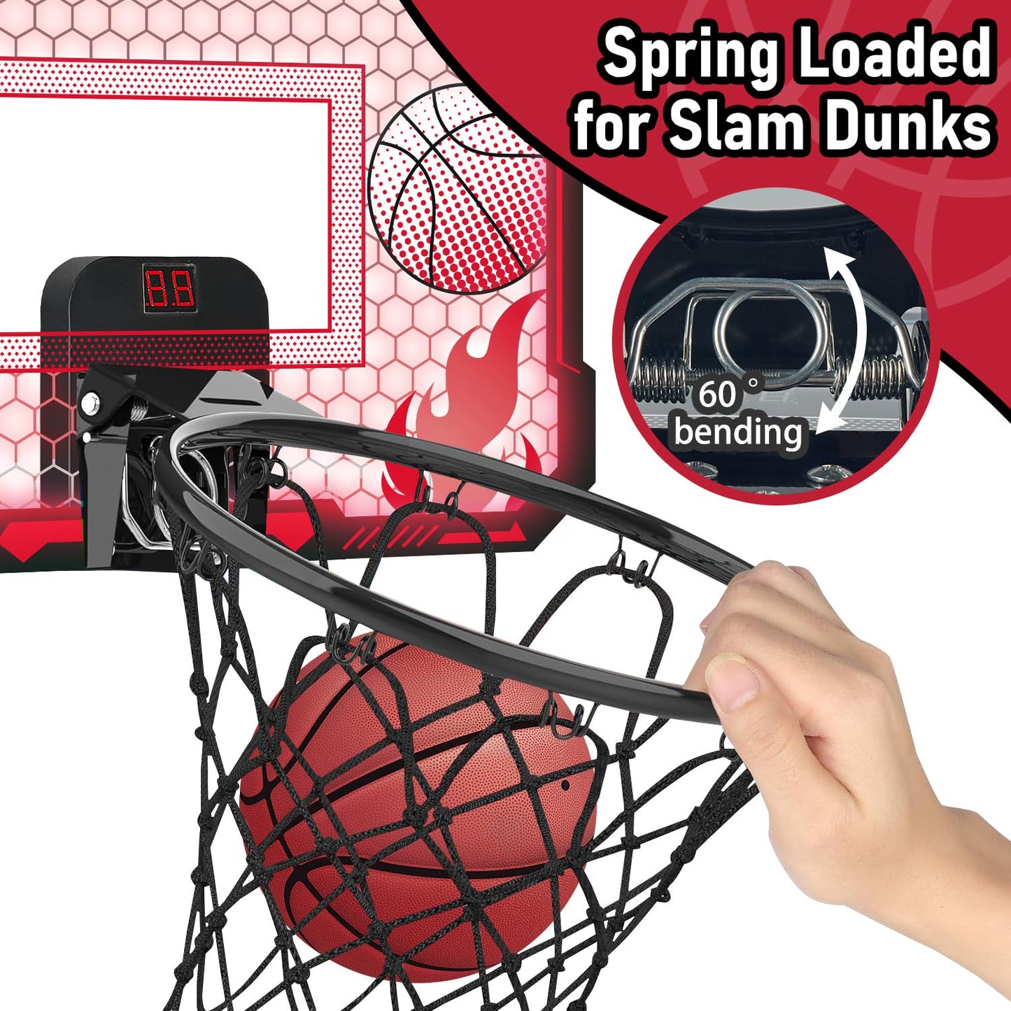 VROGTIK Indoor Basketball Hoop for Kids with Led Lights Mini Basketball Hoop with Remote Control Over The Door Basketball Hoops with Scoreboard Basketball Toys for 4-12 Year Old Boys Girls