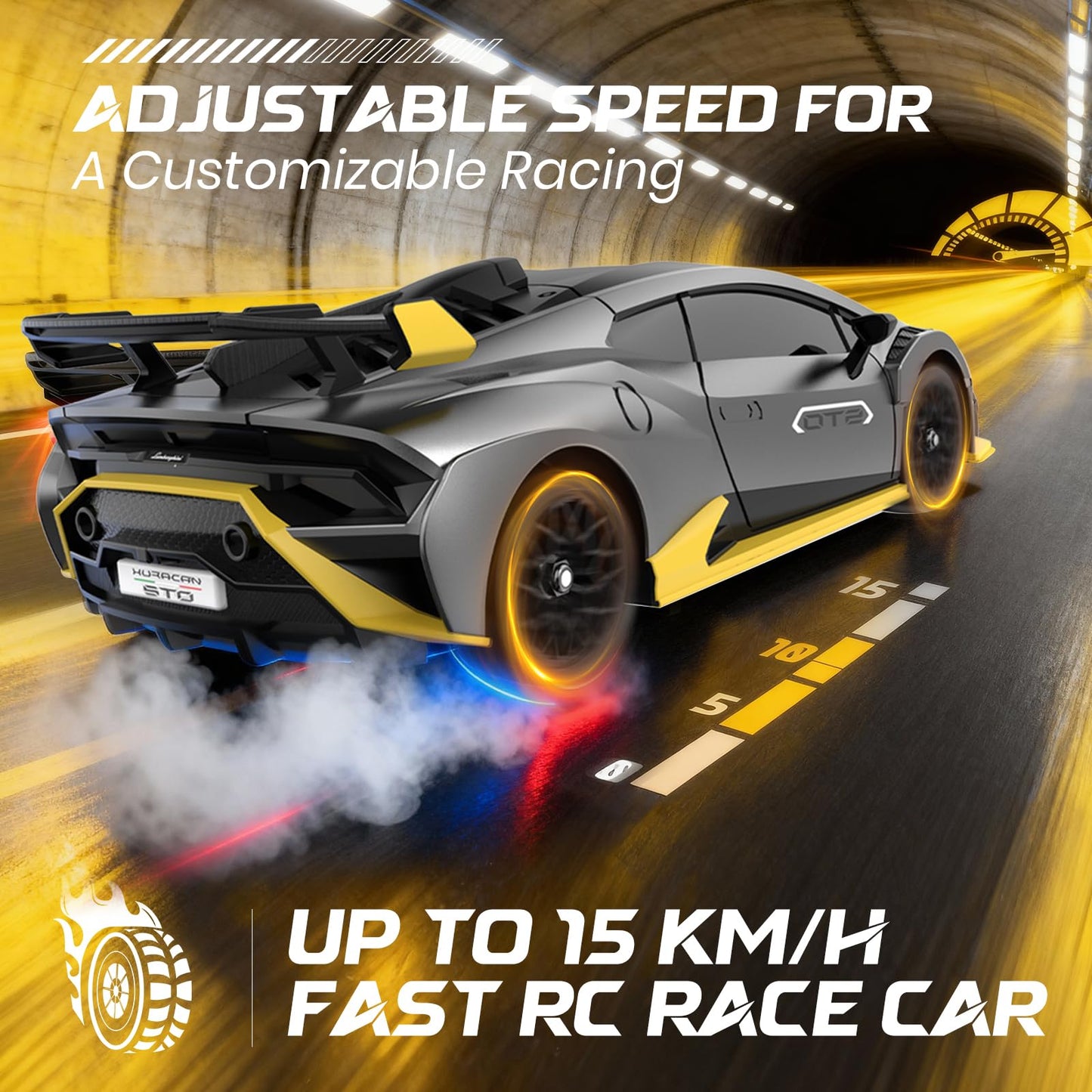 LUXOS RC Lamborghini Remote Control Car, 1:18 Scale Officially Licensed Lamboghini Toy Car, Cool RC Cars Toys for 4 5 6 7 8 9 10 11 12 Year Old Boys Kids Adults Gifts, 15km/h Fast RC Drift Car, (Grey)