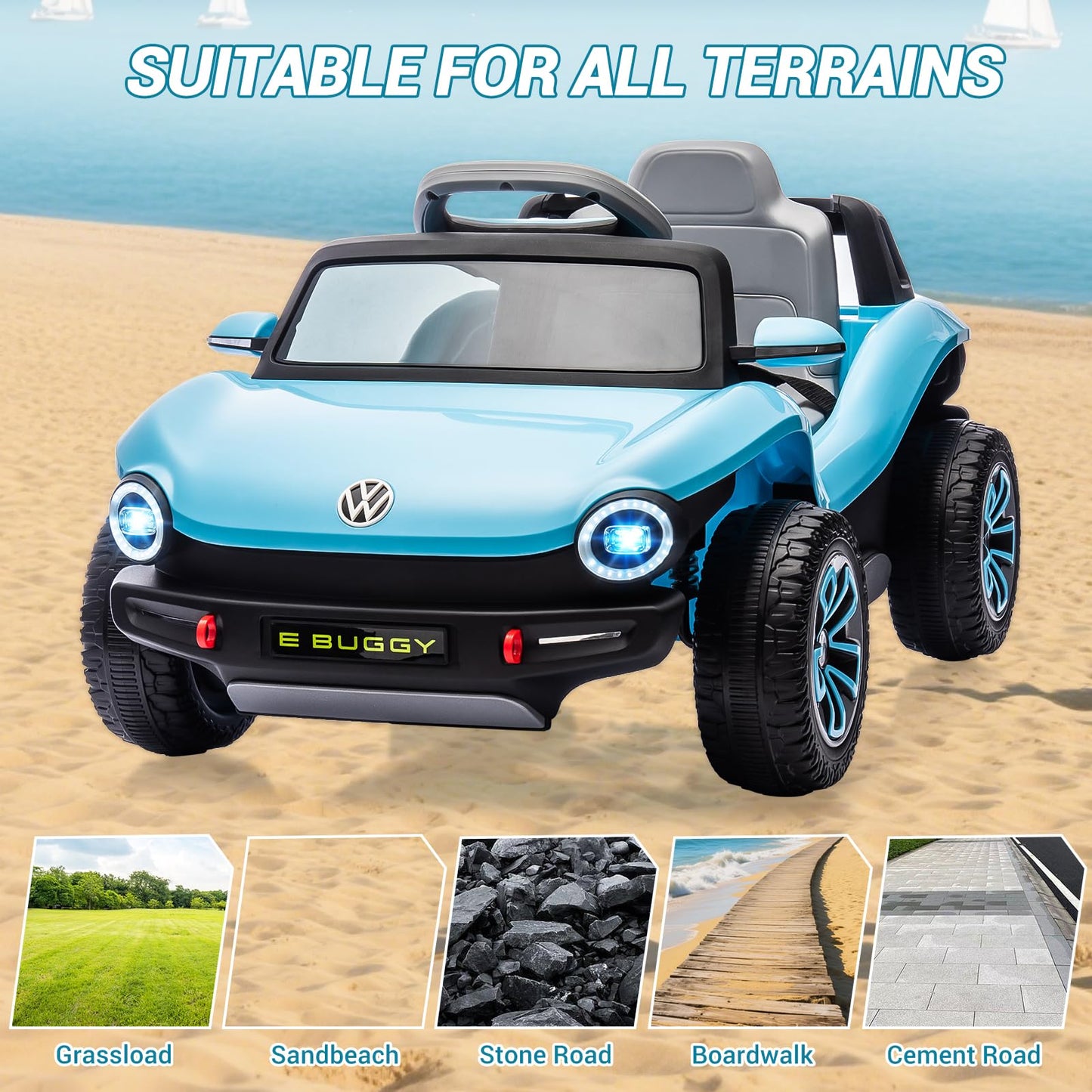 GarveeLife 12V Kids Ride On Car Licensed Volkswagen Beetle Electric Ride On Toy for Toddlers 4 Wheeler Vehicle with Parental Remote, Battery Level Display, LED Lights, USB, Horn, Music, Blue