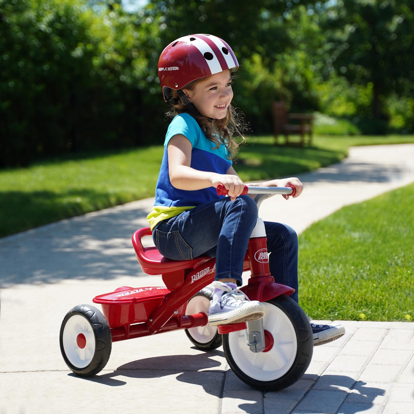 Radio Flyer Red Rider Trike, for Ages 2.5-5, Adjustable Seat, Steel Construction, Quiet Ride Wheels, Covered Storage Bin, Comfort Grip Handlebars, Easy Carry Seat Handle, Tricycle for Toddlers
