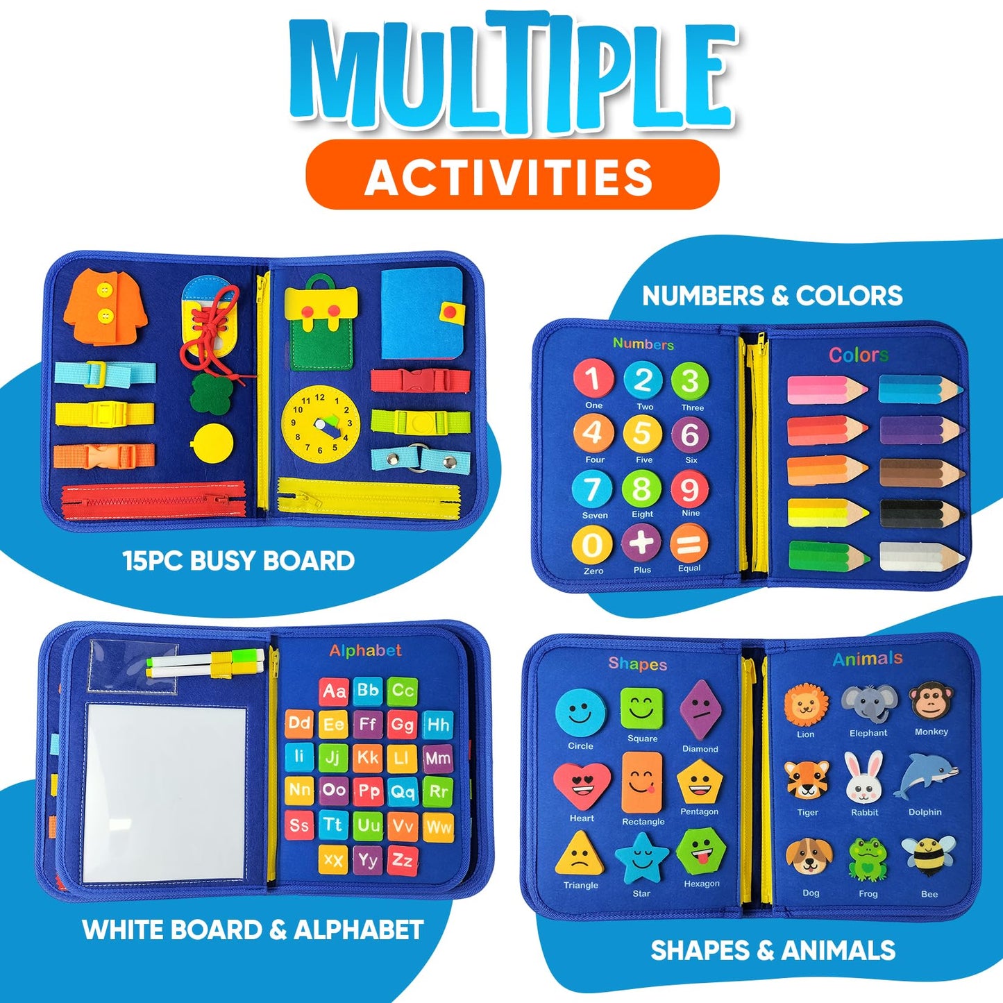 Montessori Busy Board for Toddlers 1-4 Years - Educational Sensory Toy for Fine Motor Skills & Learning Activities - Travel-Friendly Preschool Toy for Boys & Girls, Travel Toy for Kids