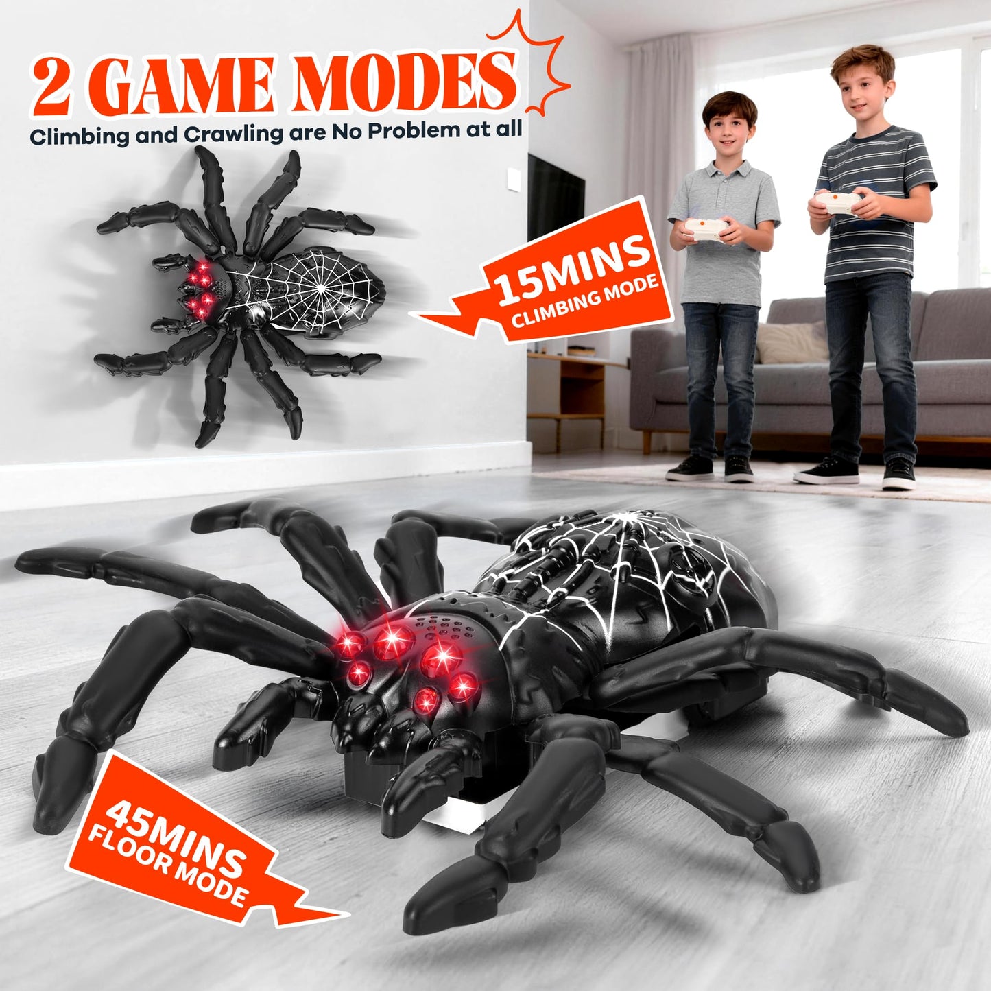Nurcazo Remote Control Spider, Wall Climbing Spider with LED Red Eyes, Climbs Smooth Walls & Ceilings, RC Creepy Crawly Spider for Kids 3+ (No Assembly), Indoor Halloween Christmas Birthday Gift
