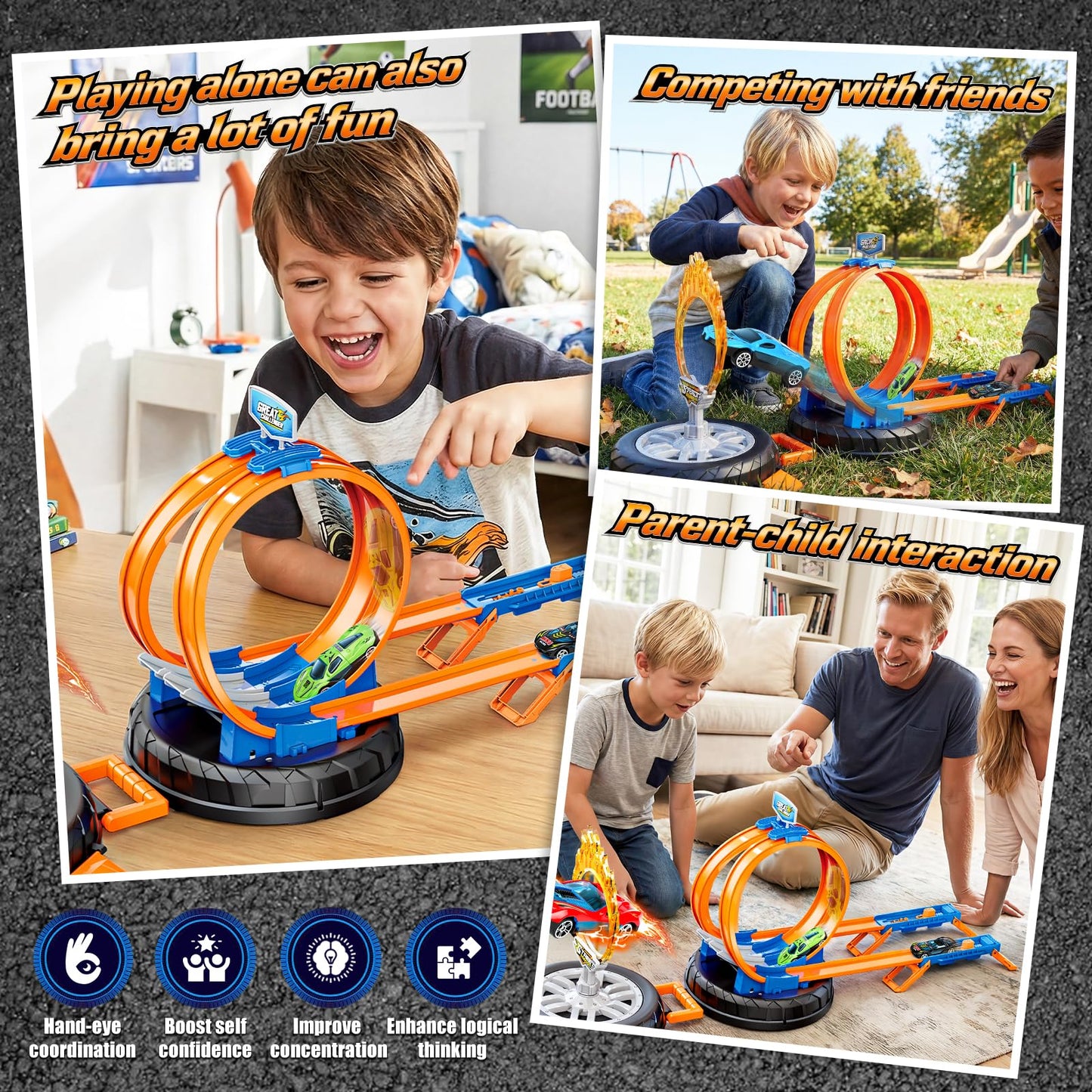 2026 Race Car Track Set Toy for Kids, Stunt Racing Playset with 360°Loop Car Track with Four 1:64 Scale Vehicles Gift Toys for Boys Girls Ages 3 4 5 6 7 8 (Standard)