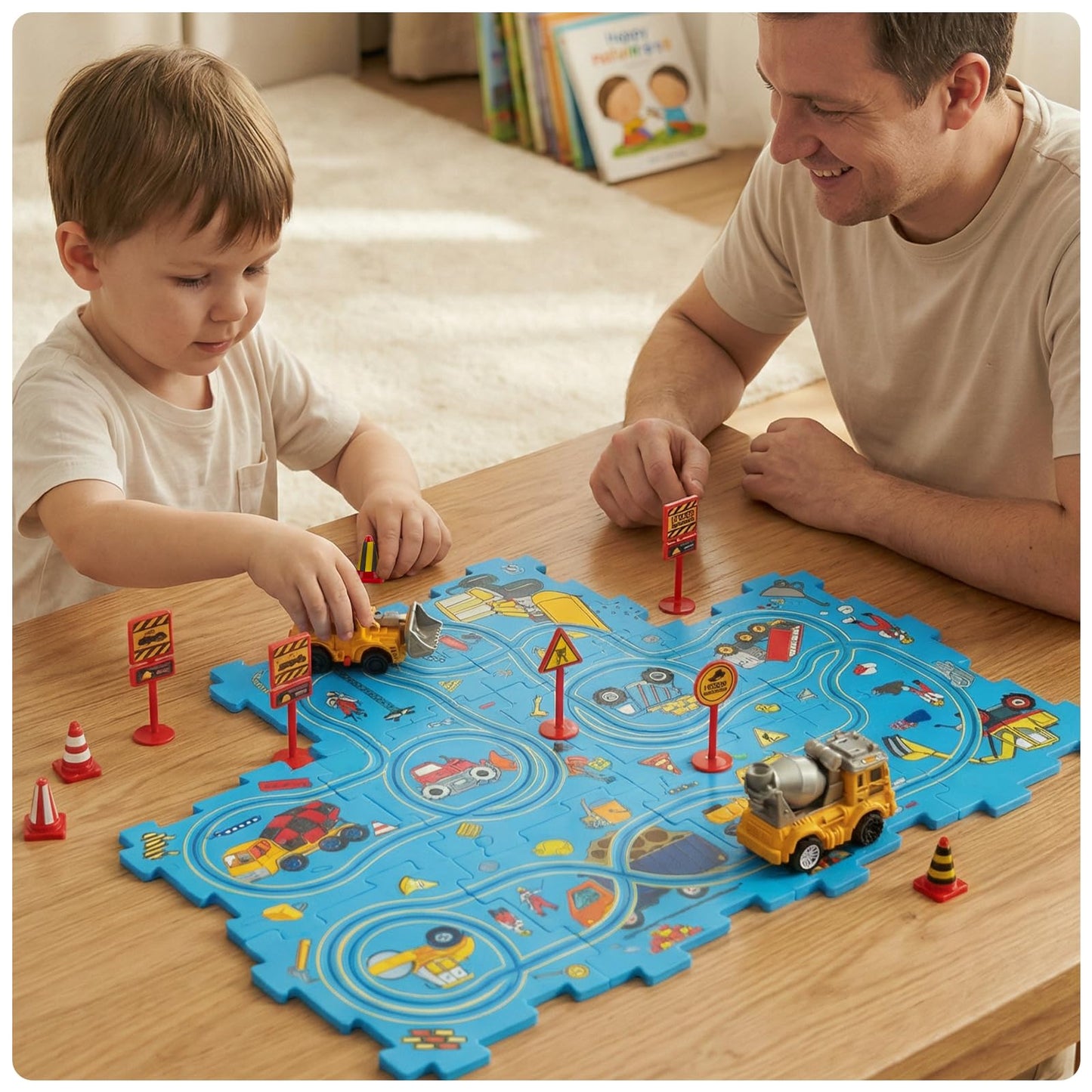 Plastic Puzzles for Kids Ages 3-5 with Toy Car Bulldozer + Cement Mixer, Toddler Puzzles Gift, Critical Thinking Educational Toys, Toys for 3 4 5 6 Year Old Boys Girls