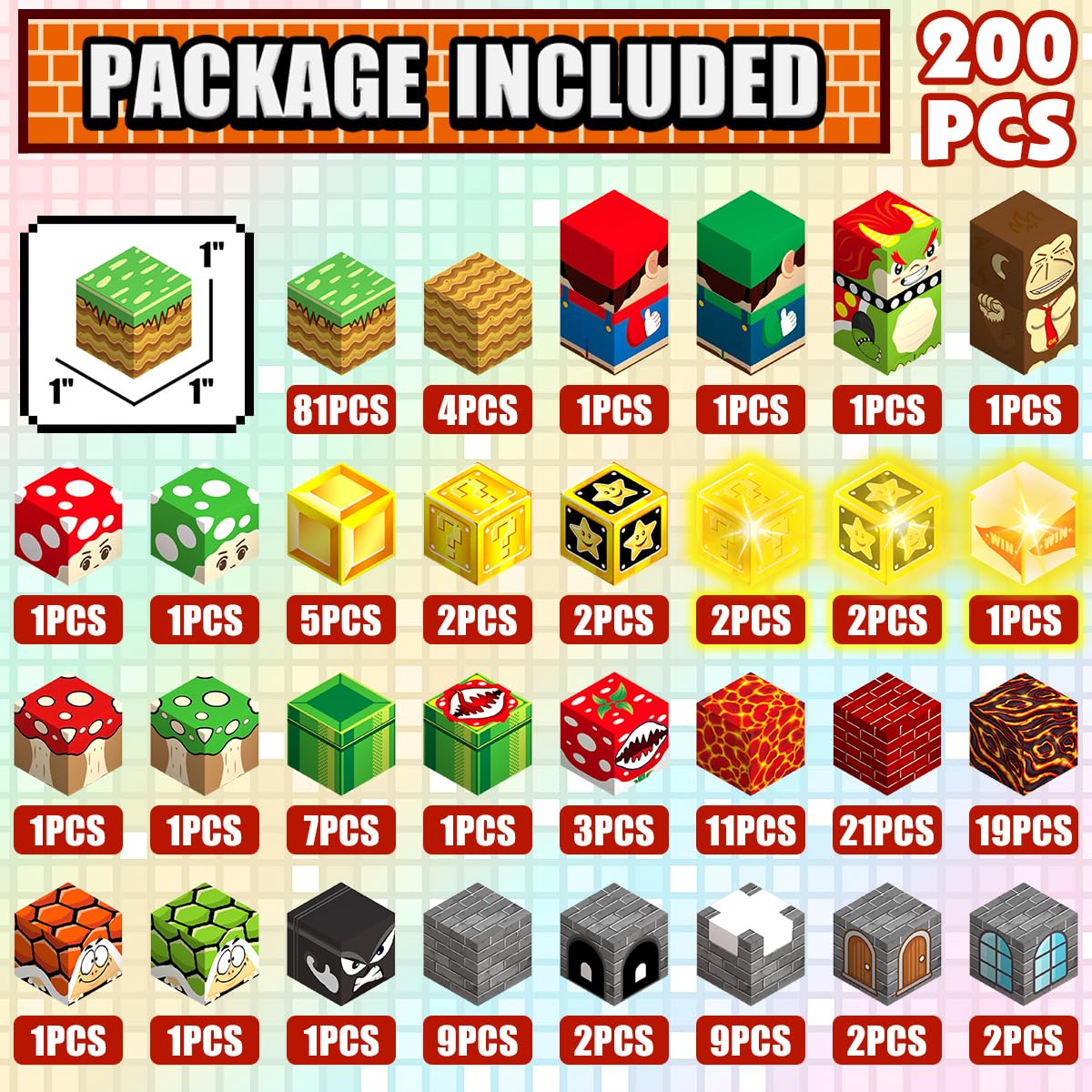 Daoyehsy 200PCS Magnetic Blocks Building Toys, 1" Light Up Building Blocks Magnet Cubes Tiles for Toddlers Boys Girls 3+, Build 3D World STEM Sensory Construction Toys