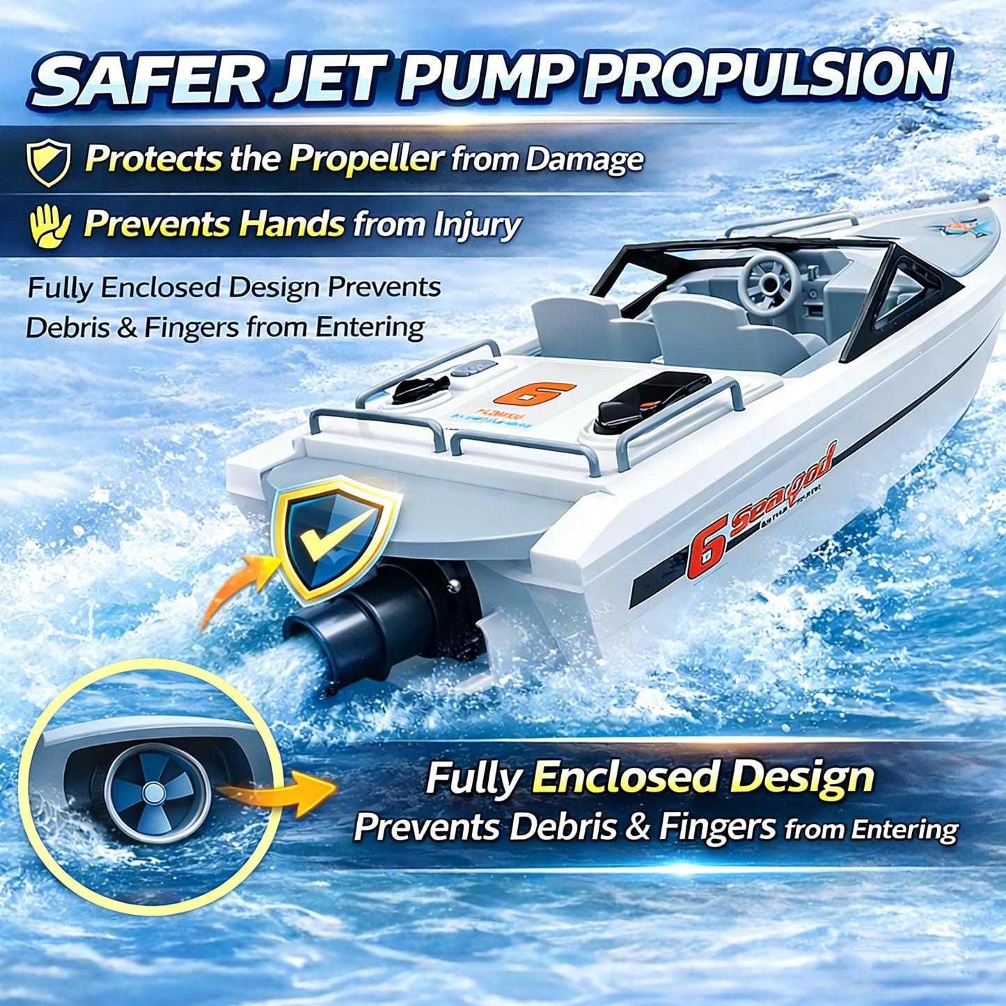 CLORPTYSL Small Jet Propulsion RC Boat with Brushless Motor for Beginner, Mini Yacht-Style Remote Control Boat for Kid, Waterproof Electric Boat for Swimming Pool & Lake & River(Grey)