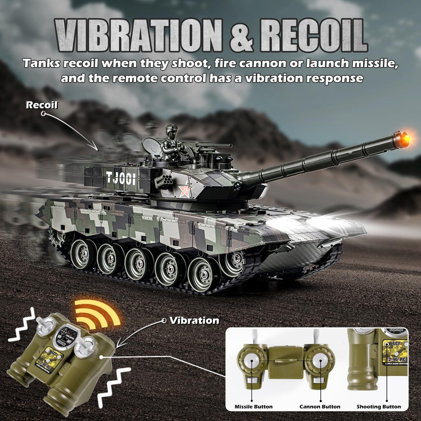 Supdex 1/24 RC Battle Tank Set, Remote Control Chinese Type 99 and Russian T90 Army Toy That Shoots for Kids and Adults, 2.4G RC Vehicle Model Tank 6+ Year Old with Sound, Smoke and Lights