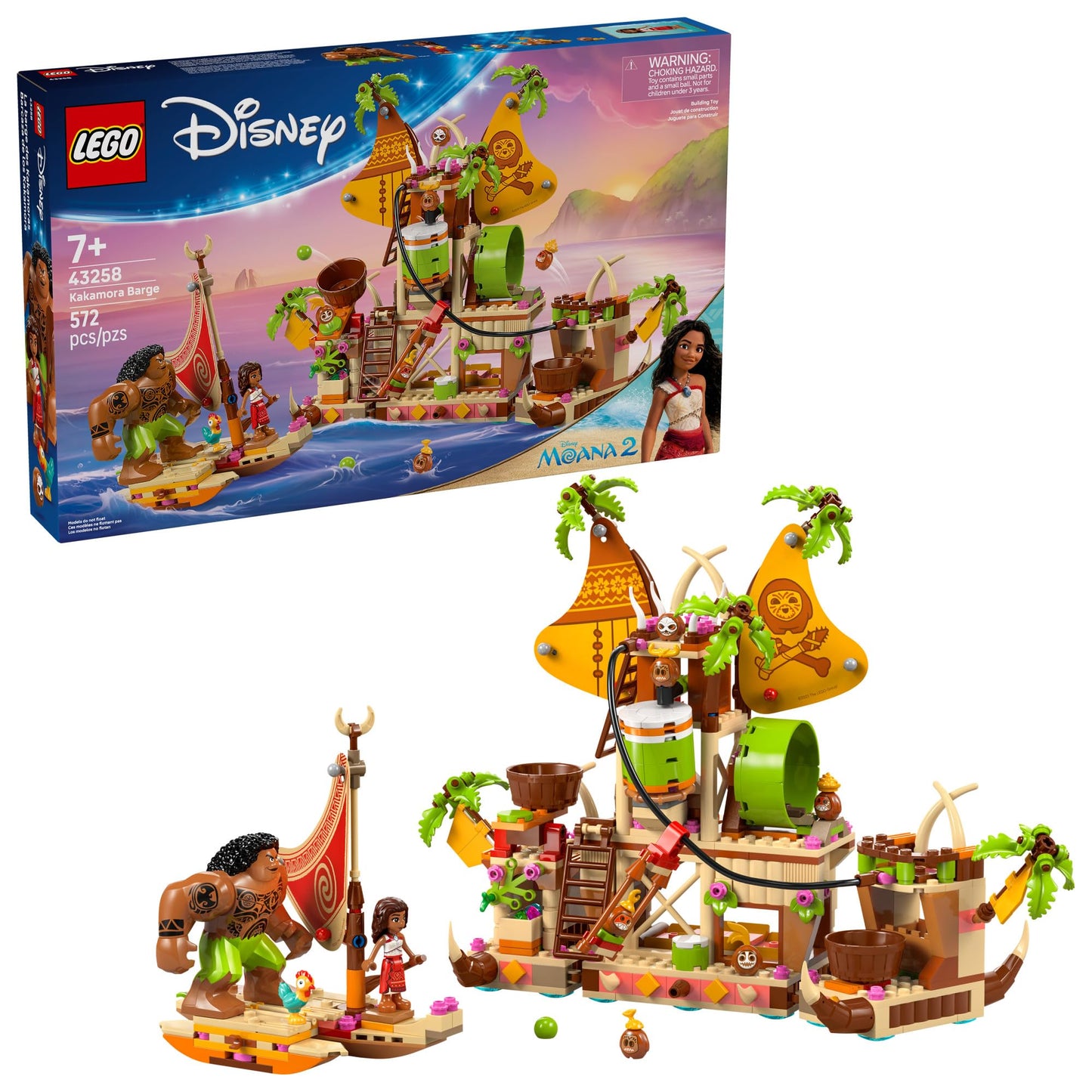 LEGO Disney Moana 2 Kakamora Barge Kids Toy - Pretend Play Building Set for Boys and Girls, Ages 7+ - 9 Characters, Including Moana, Maui, Kotu, and HeiHei - Gift Idea for Birthdays - 43258