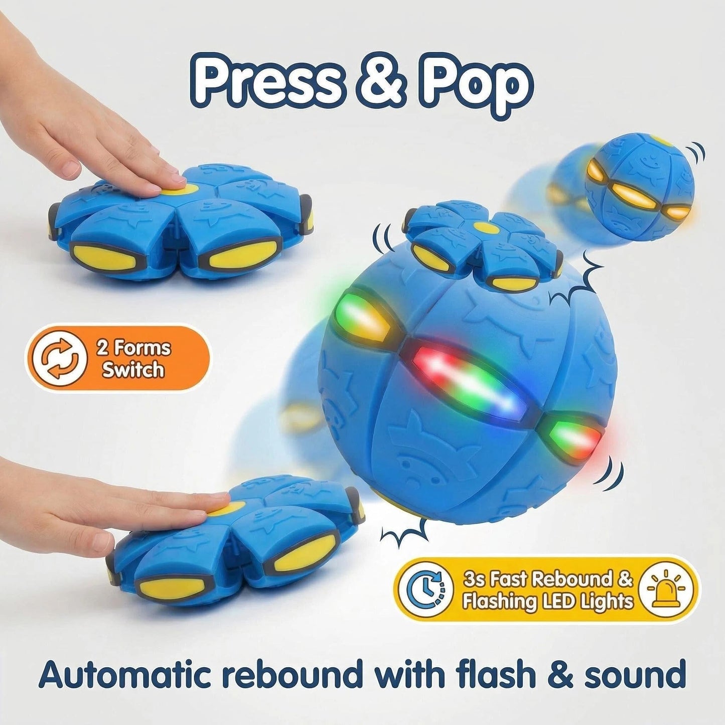 Nixeton 2 Pack Magic Pop-Up Ball with 6 Flashing LED Lights, Transforming 2-in-1 Bouncy Ball, Stress Relief & Hand-Eye Coordination Game, Glow in the Dark Party Favors