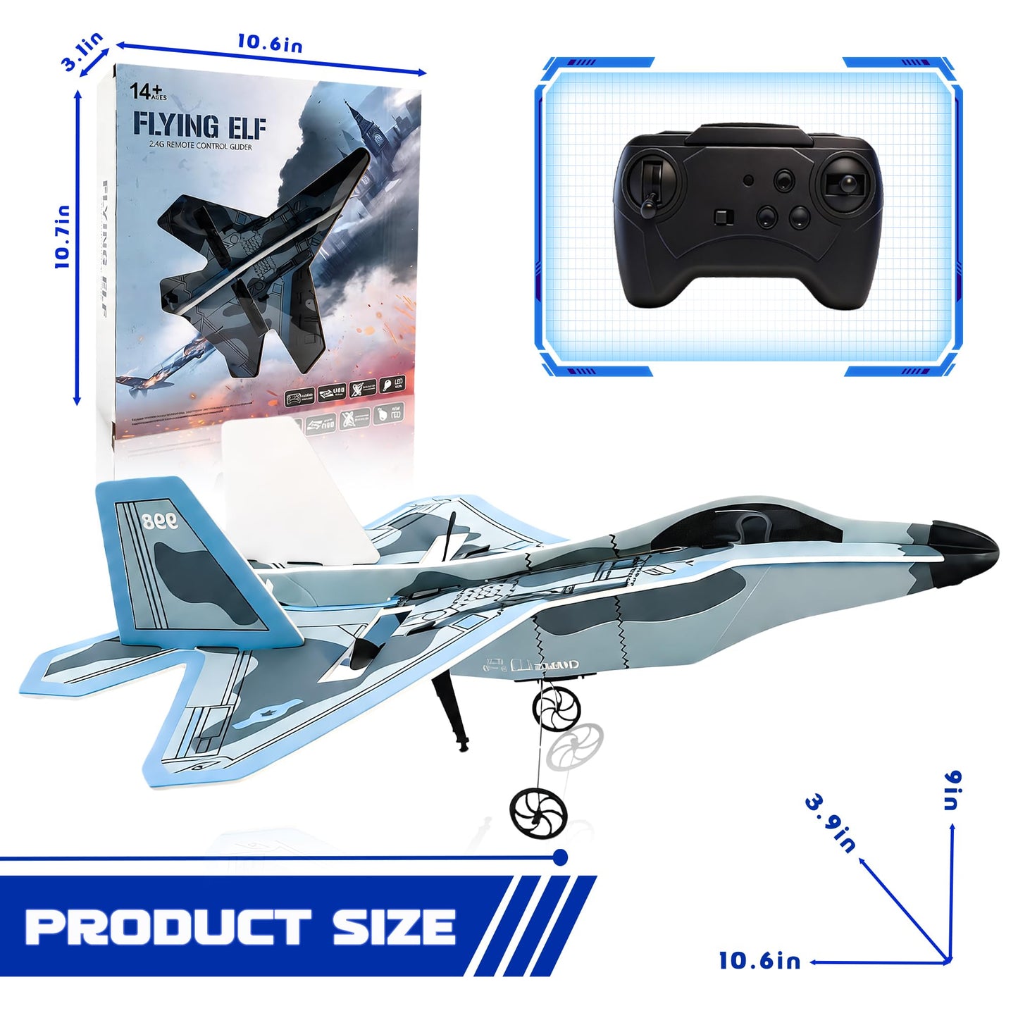 LEFEI Rc Plane, Remote Control Airplane for Boys Kids 6+ Adults Toy Flying Airplane Skyriders Rc Jet Easy to Fly Outdoor Glider for Kids & Beginners (Black-Blue)