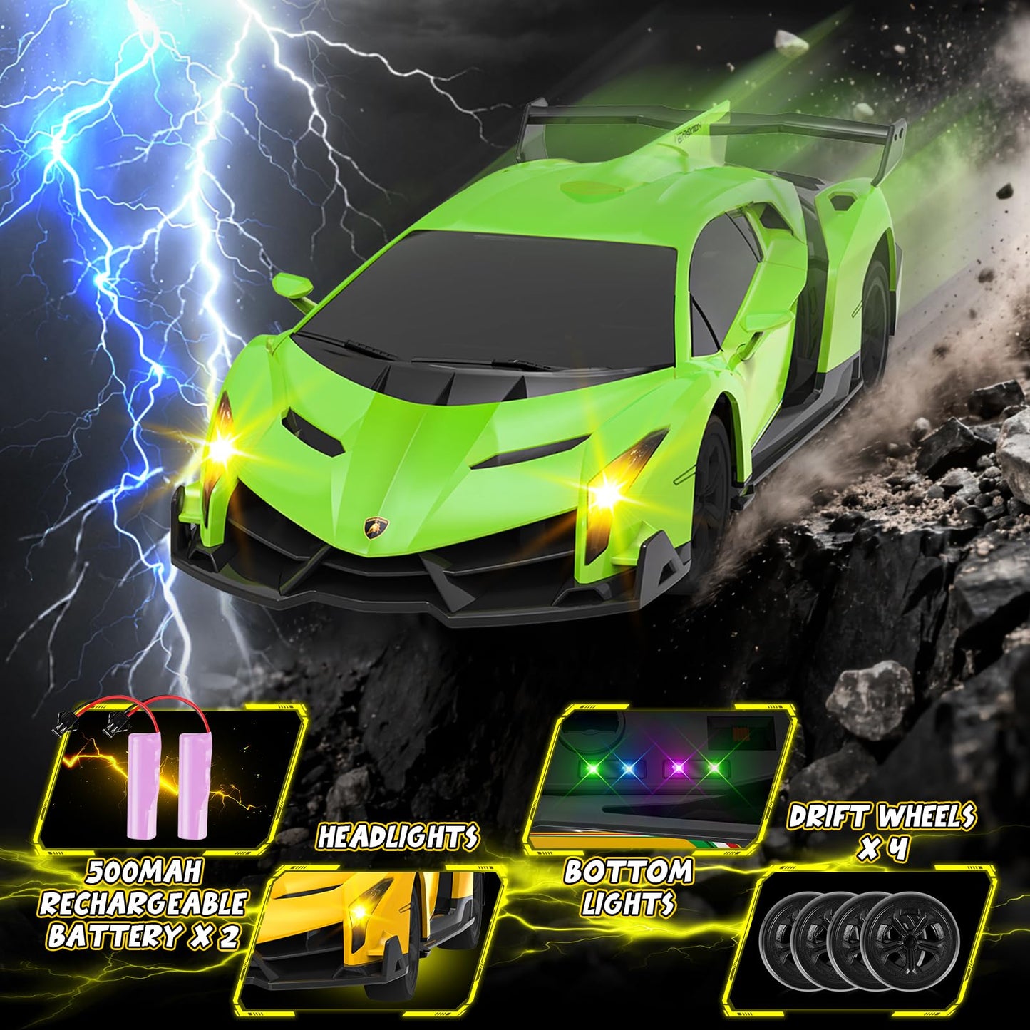 Innofans Lamborghini Remote Control Car, Officially Licensed 1:24 Scale 2.4GHz RC Drift Car Toys with Headlight PCS, Lambo Hobby Rc Cars for Boy Girl 4-12 Years Old, Birthday Gift (Green)