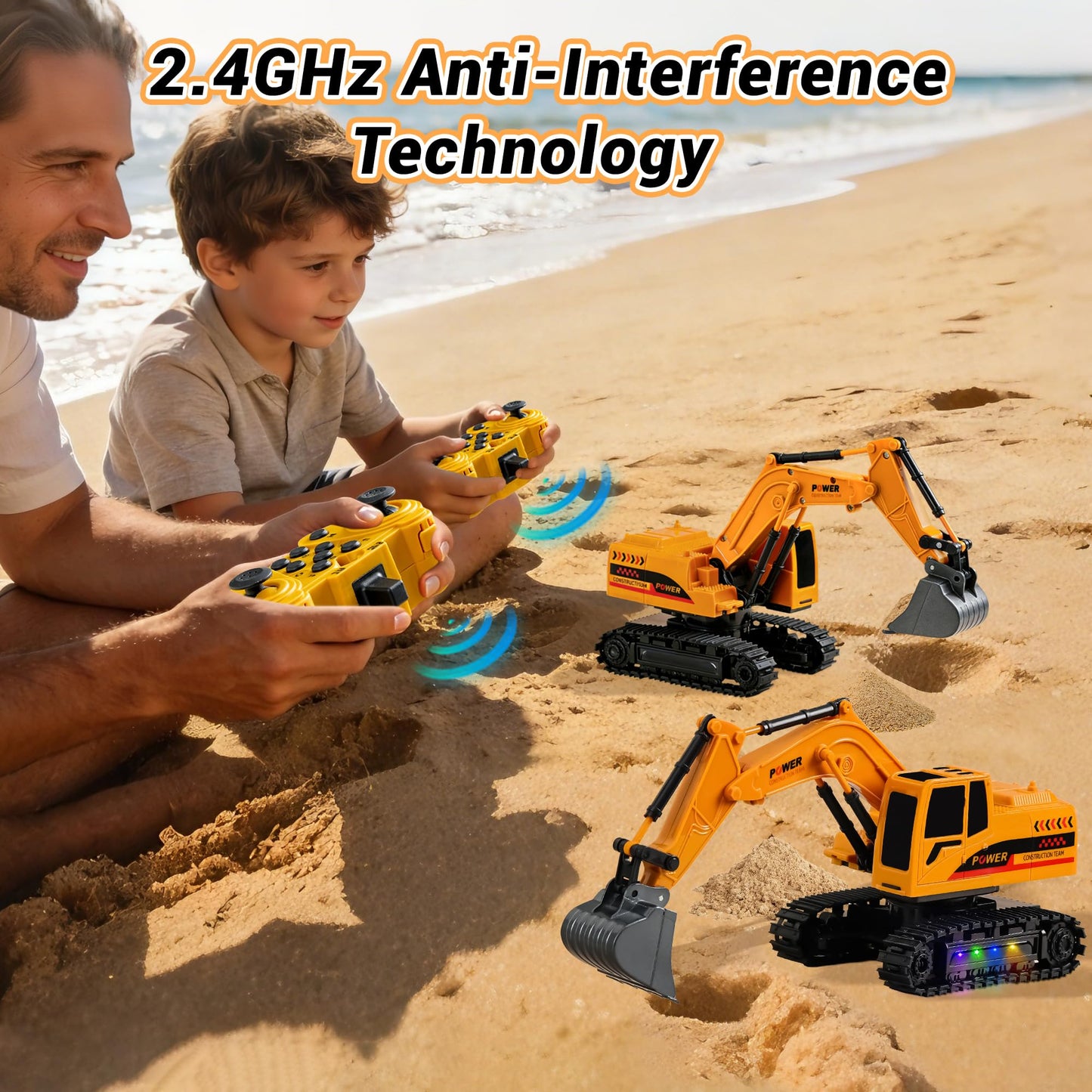 SANGQAOFU Remote Control Excavator Toy 12-Channel Mini RC Excavator with 2 Batteries & Metal Bucket Lights Sounds RC Digger Construction Vehicles Toys for Boys 3+ Years Old