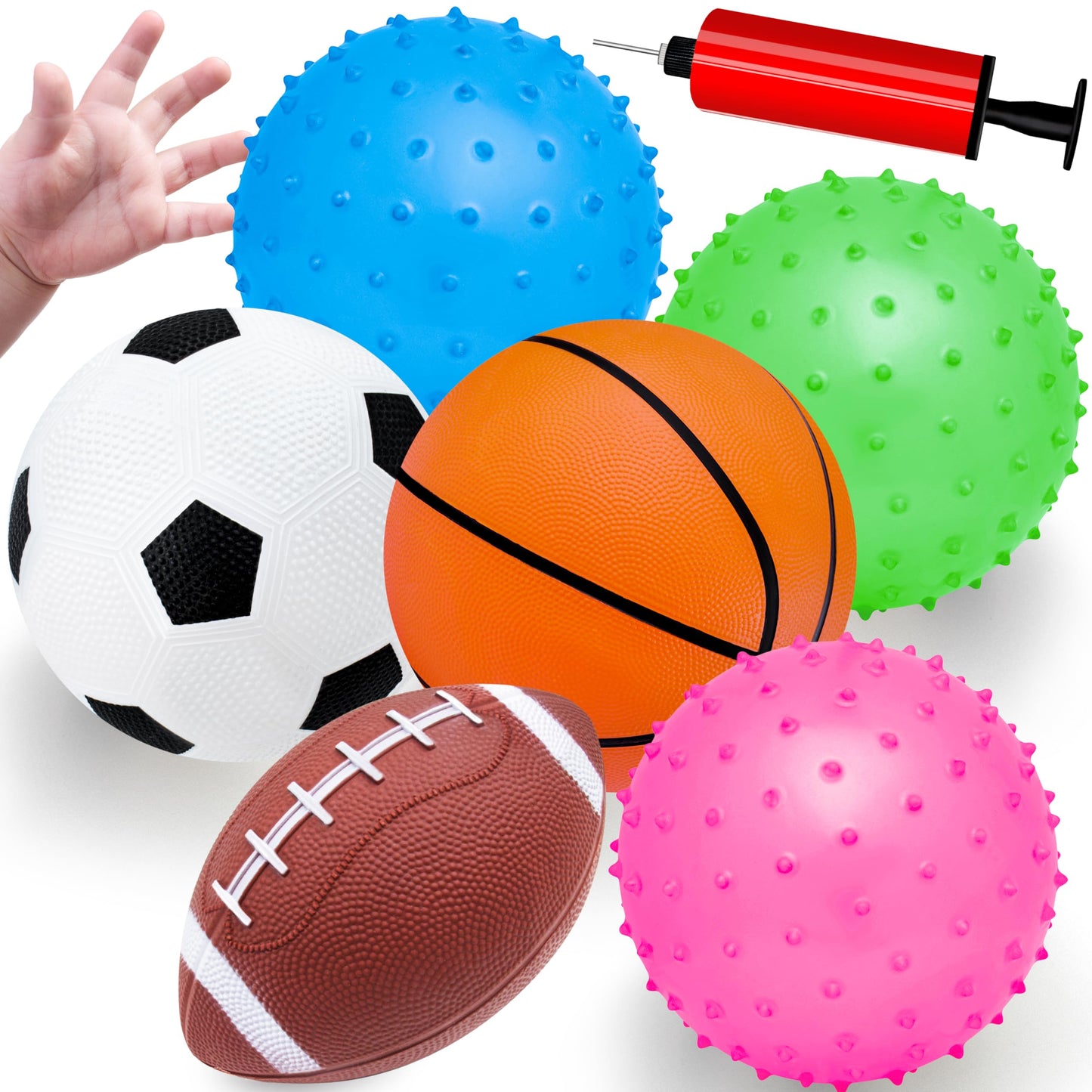 Ladwon Kids Ball, Balls for Toddlers 1-3, Set of 6 Toddler Ball, Outdoor Toy for Kids, Soft Balls for Kid, Baby Sports Beach Toys, Green&Safe Soccer Basketball Baseball Rugby with Free Bump