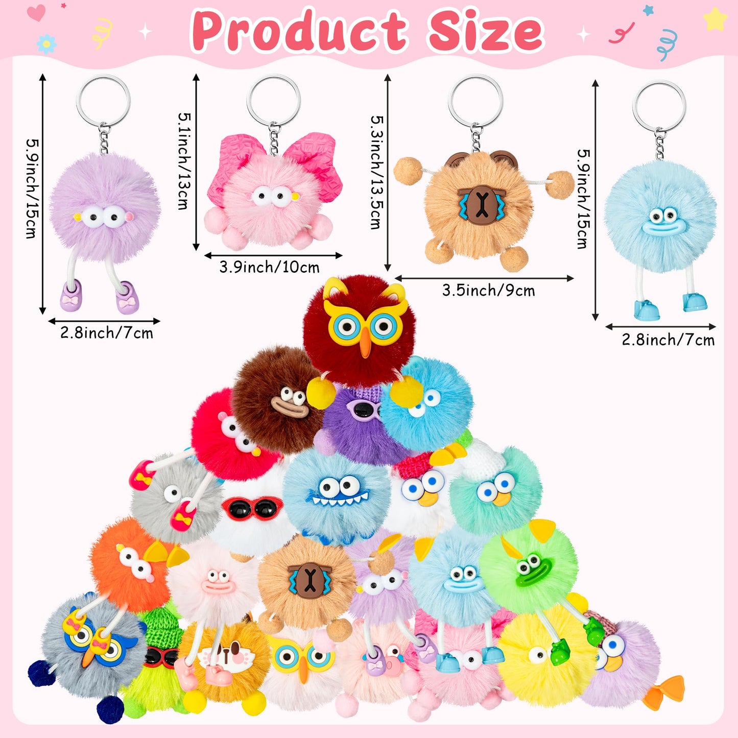 LieToi Kids Keychain - 72Pcs Cute Key Chains Goodie Bags Fillers Holiday Party Favors Elementary Classroom Student Prizes Easter Egg Fillers Basket Stuffers Keyrings Bulk Birthday Carnival Events Gift