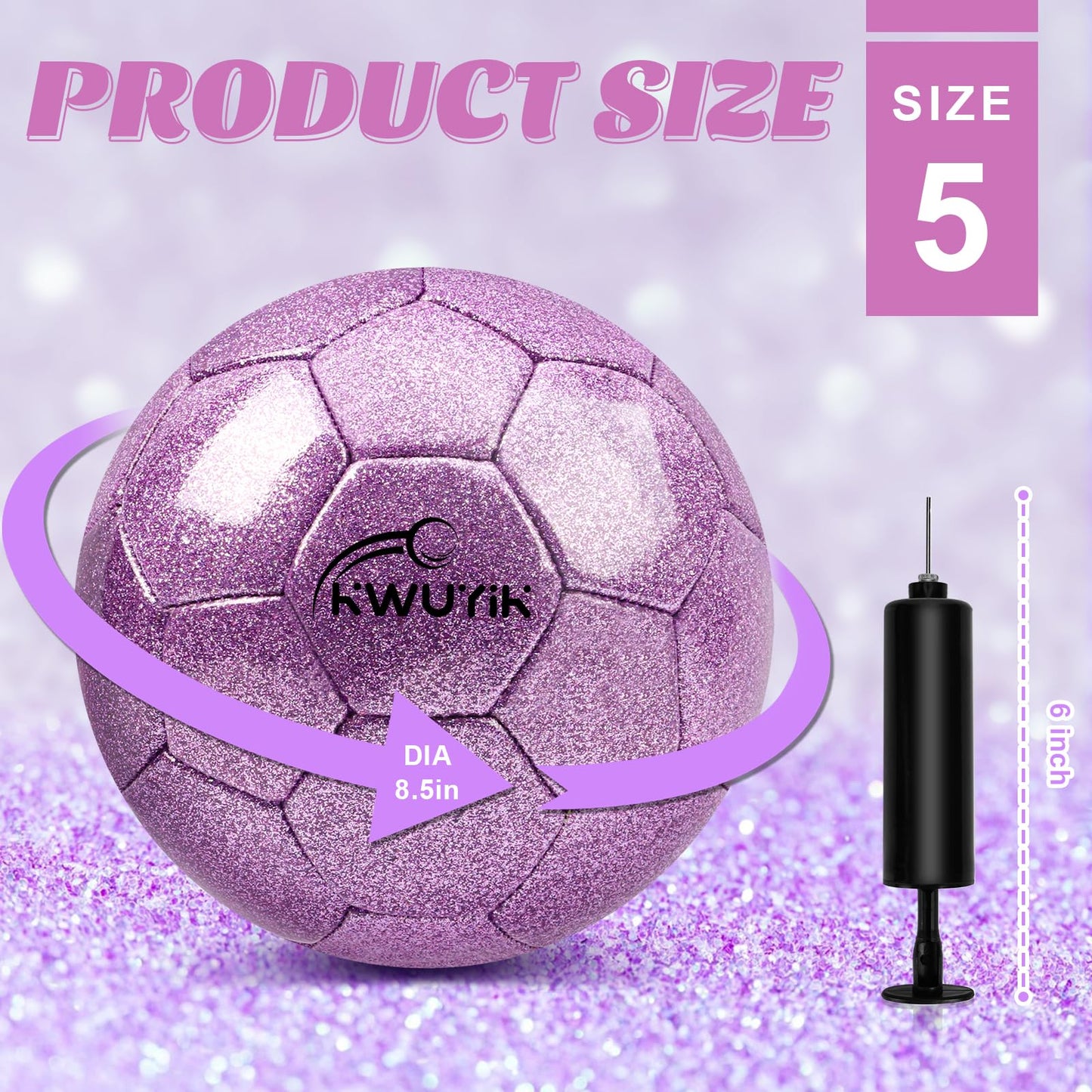 OKWUYiK Size 5 Glitter Purple Soccer Ball Set with Pump Soccer Ball for Youth Adults Training Toddler Soft Sports Outdoor Training for Back to School Toddler Gift Practice
