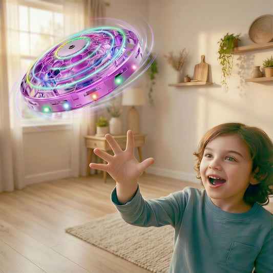 TSM005 Mini Drone for Kids,Hand Operated UFO Toy,Flip Stunt Hover Toy with LED,Easy Indoor Outdoor Flying Toys,Rechargeable UFO Drone for Kids 6-8-12,Cool Christmas Birthday Gifts for Boys Girls (Purple)