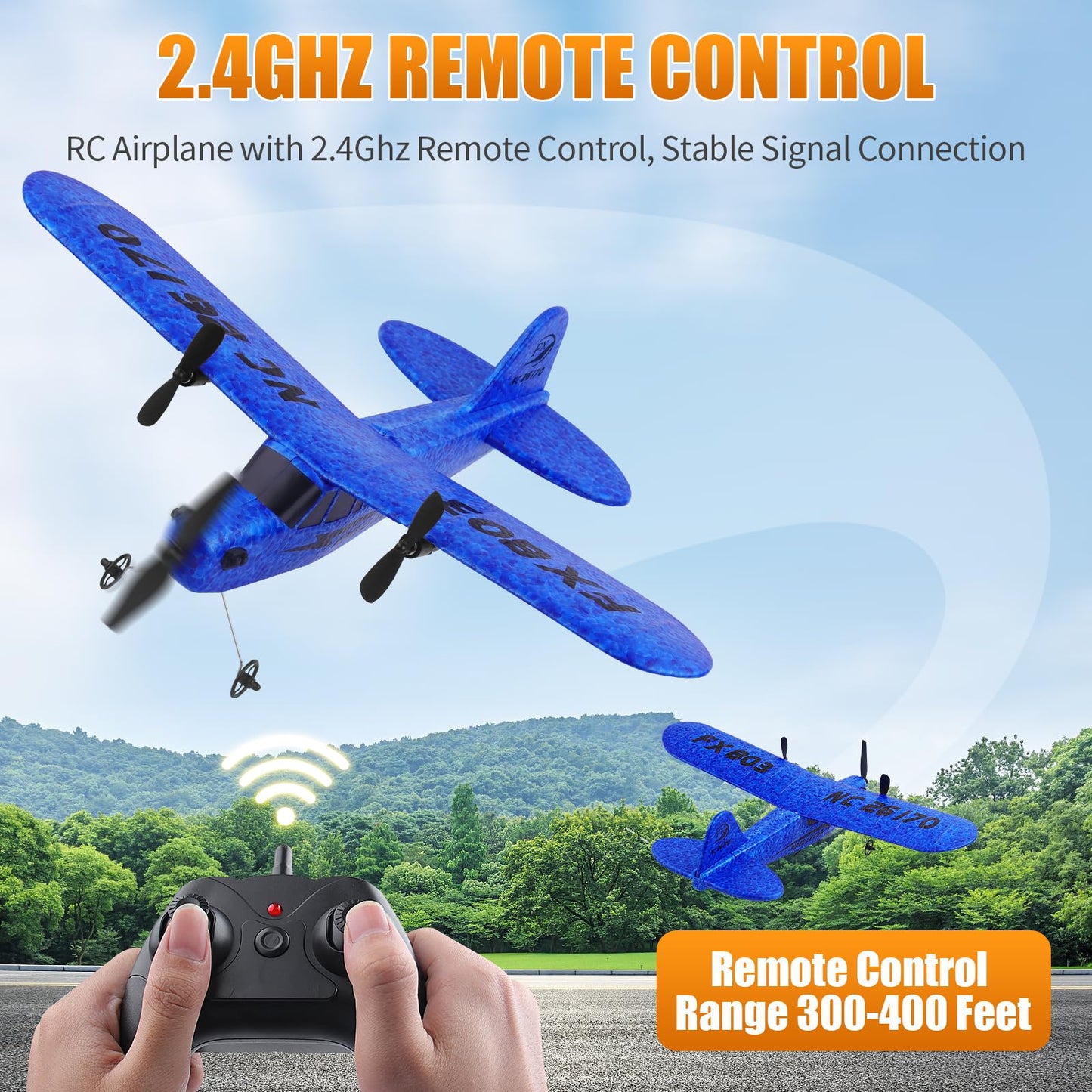 2CH RC Airplane Toys, RC Plane Ready to Fly, 2.4GHz Remote Control Airplane Easy to Fly RC Glider for Kids & Beginners (Blue)