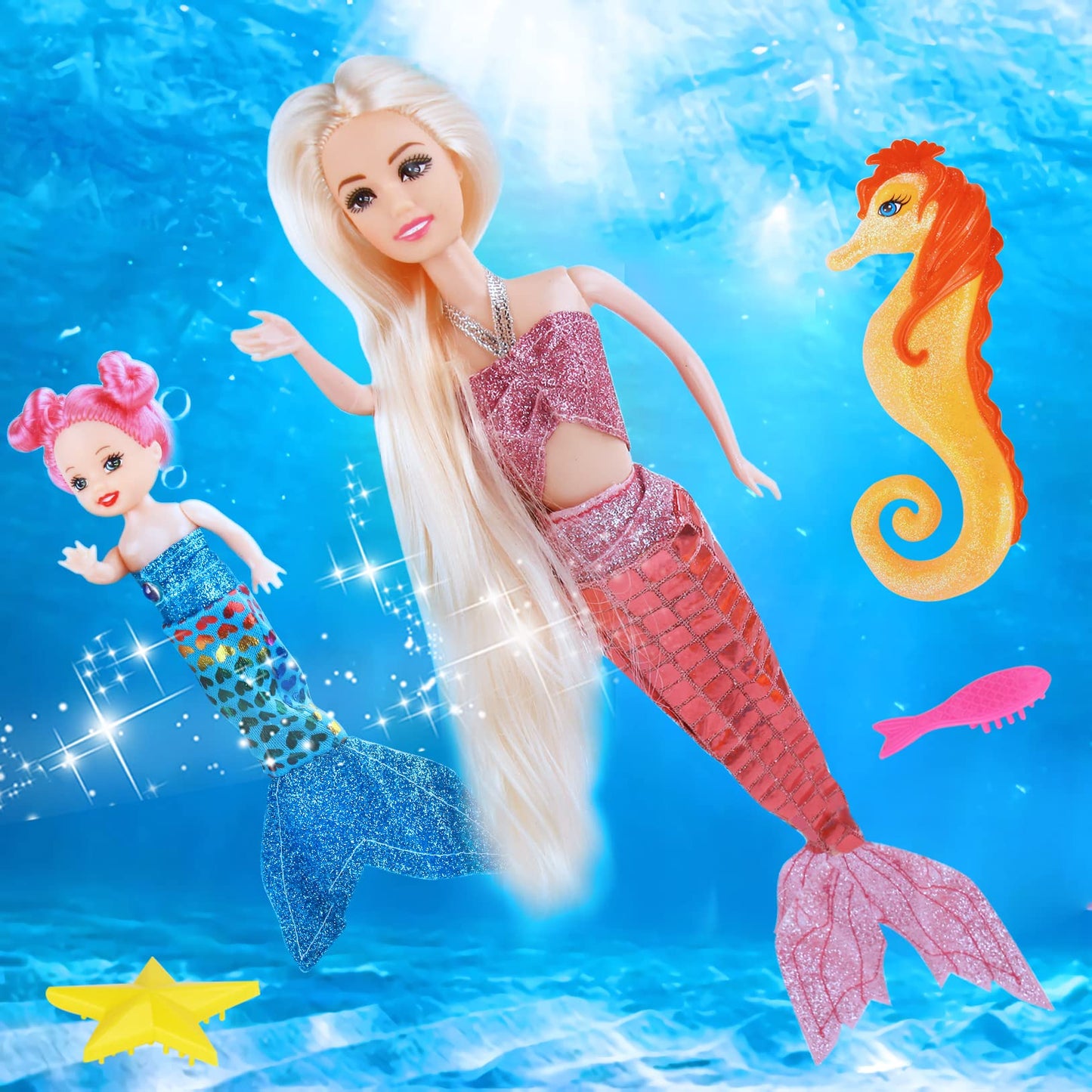 BETTINA Princess Doll with Seahorse Play Gift Set | Magic Color Changing Mermaid Doll, Princess Mermaid Toy with Seahorse & Dolls Accessories
