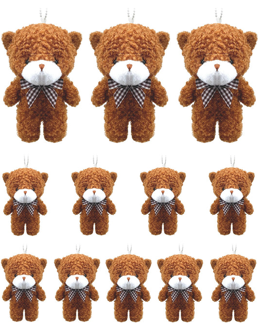 YJUBAOA 12 pcs Mini Stuffed Teddy Bears 4.7 Inch Small Plush Teddy Bears Bulk for DIY Keychain Birthday Christmas Party Favor (Classic-Dark Brown)