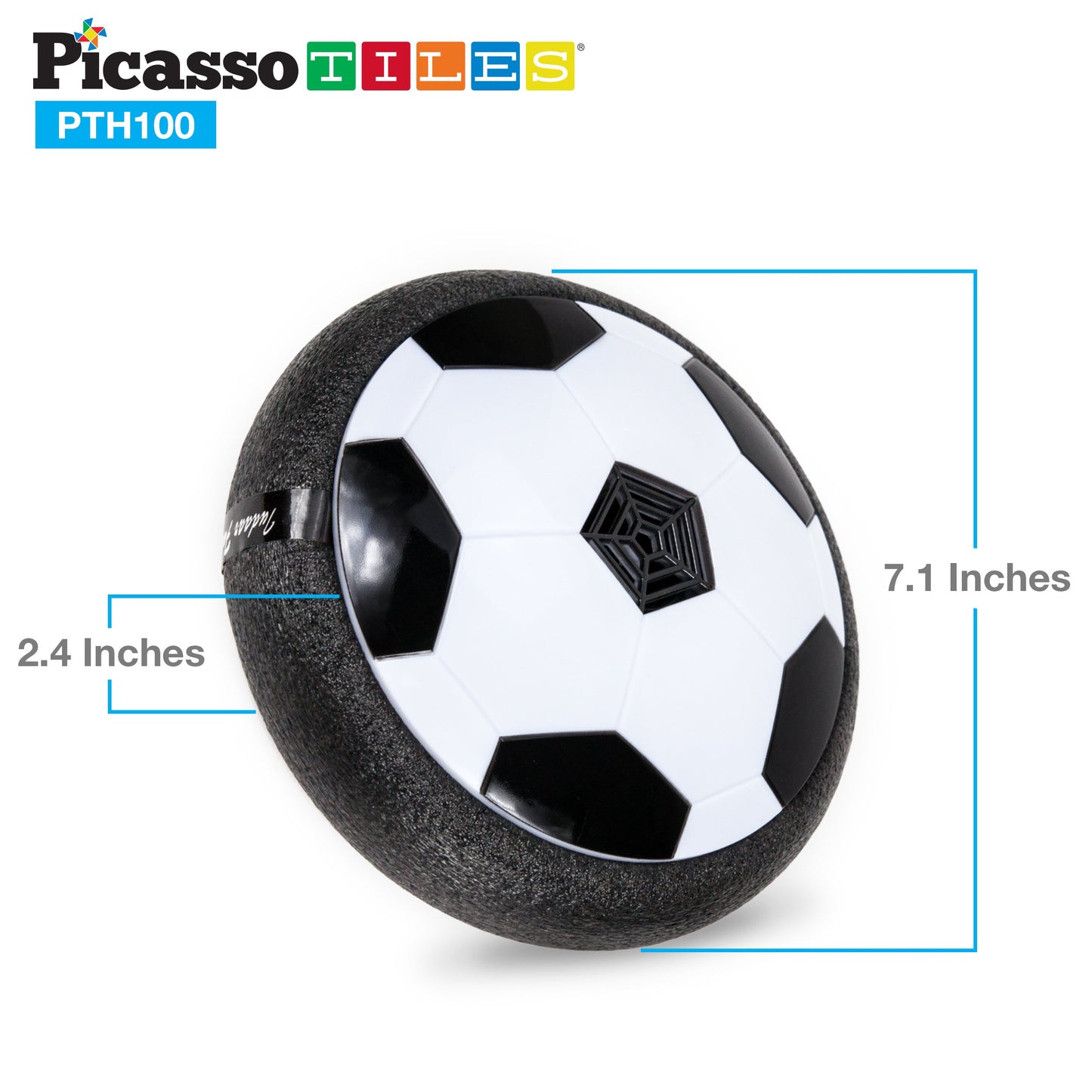 PicassoTiles Hoverball Air Hockey Soccer Floating Disc with LED Light Airlift Power Soft Bumper Indoor Gliding Toy Battery Operated Movement Training Game for Physical Activity Kids Age 3 Plus PTH100