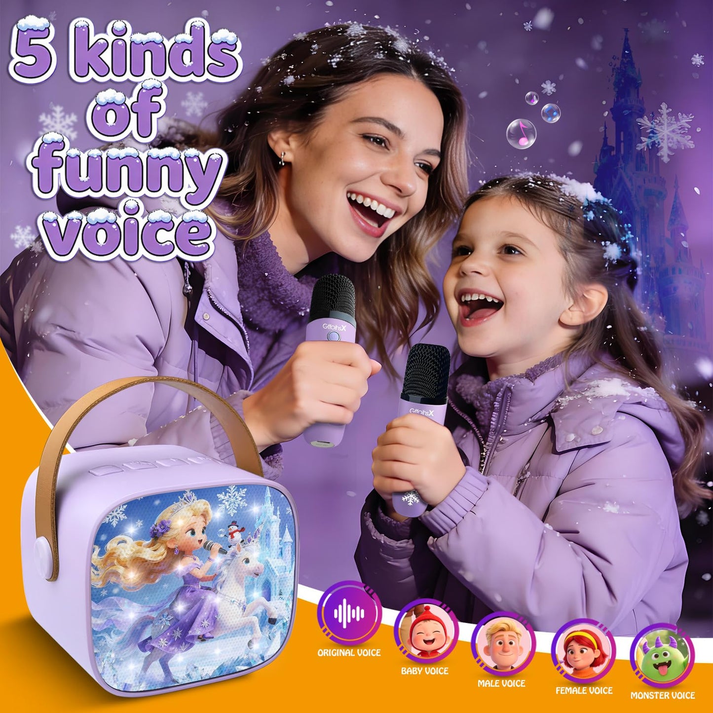 Mini Karaoke Machine for Kids:Girls Birthday Gifts Frozen Toys for Age 3 4 5 6 7 8 9 10 11 12+ Year Old Little Girl Teens Princess Party Gift Toddler Singing Toy,Bluetooth Speaker with 2 Wireless Mics