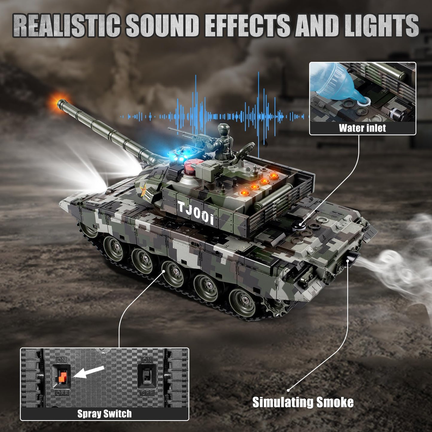 Supdex 1/24 RC Battle Tank Set, Remote Control Chinese Type 99 and Russian T90 Army Toy That Shoots for Kids and Adults, 2.4G RC Vehicle Model Tank 6+ Year Old with Sound, Smoke and Lights
