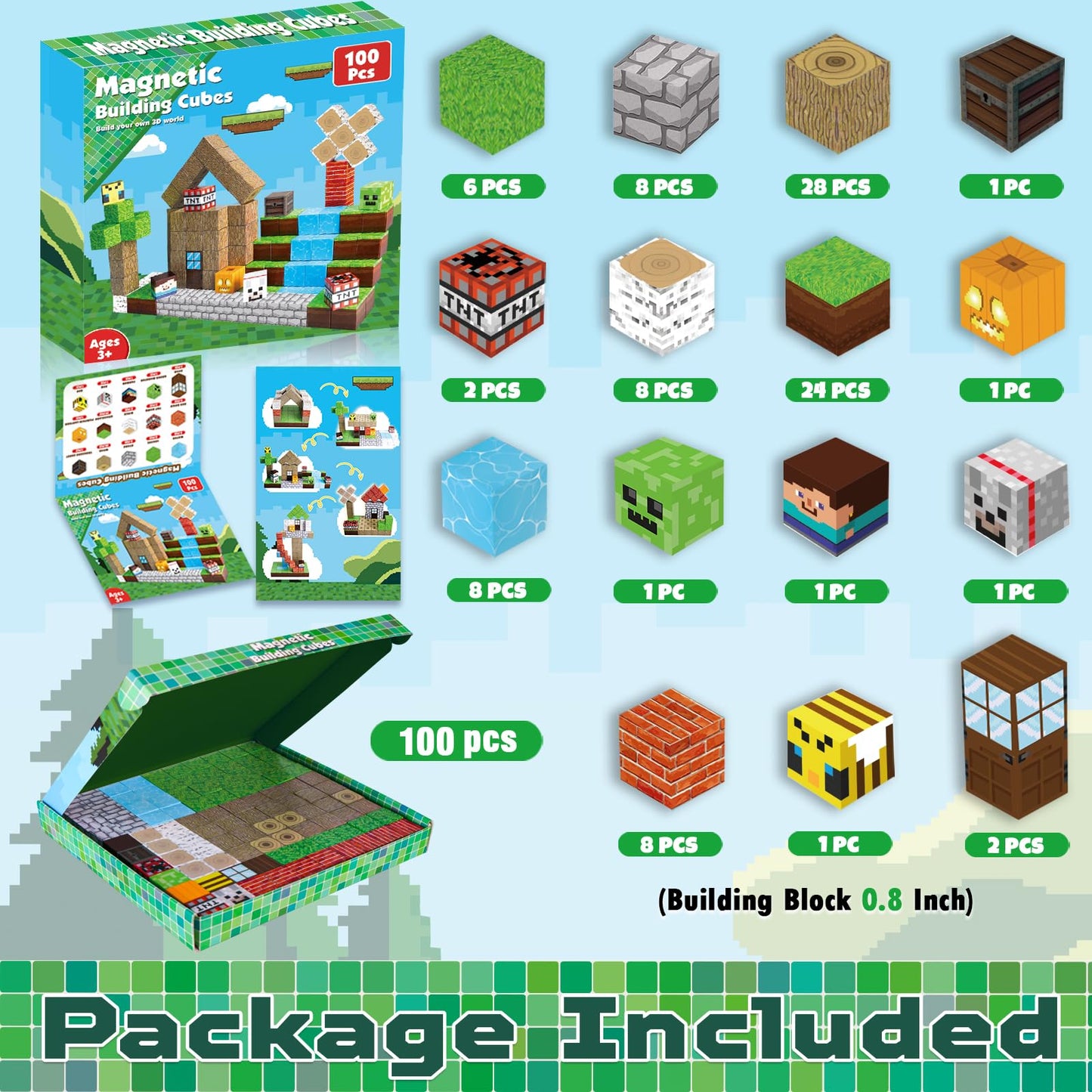 ToyUnited Magnetic Blocks-100PCS Magnetic Building Blocks Magnet Cube Toys Stacking,Build Forest World Set,STEM Montessori Sensory Toys for Kids Boys Girls Age 3 4 5 6 7 8 9 10 Easter Birthday Gift