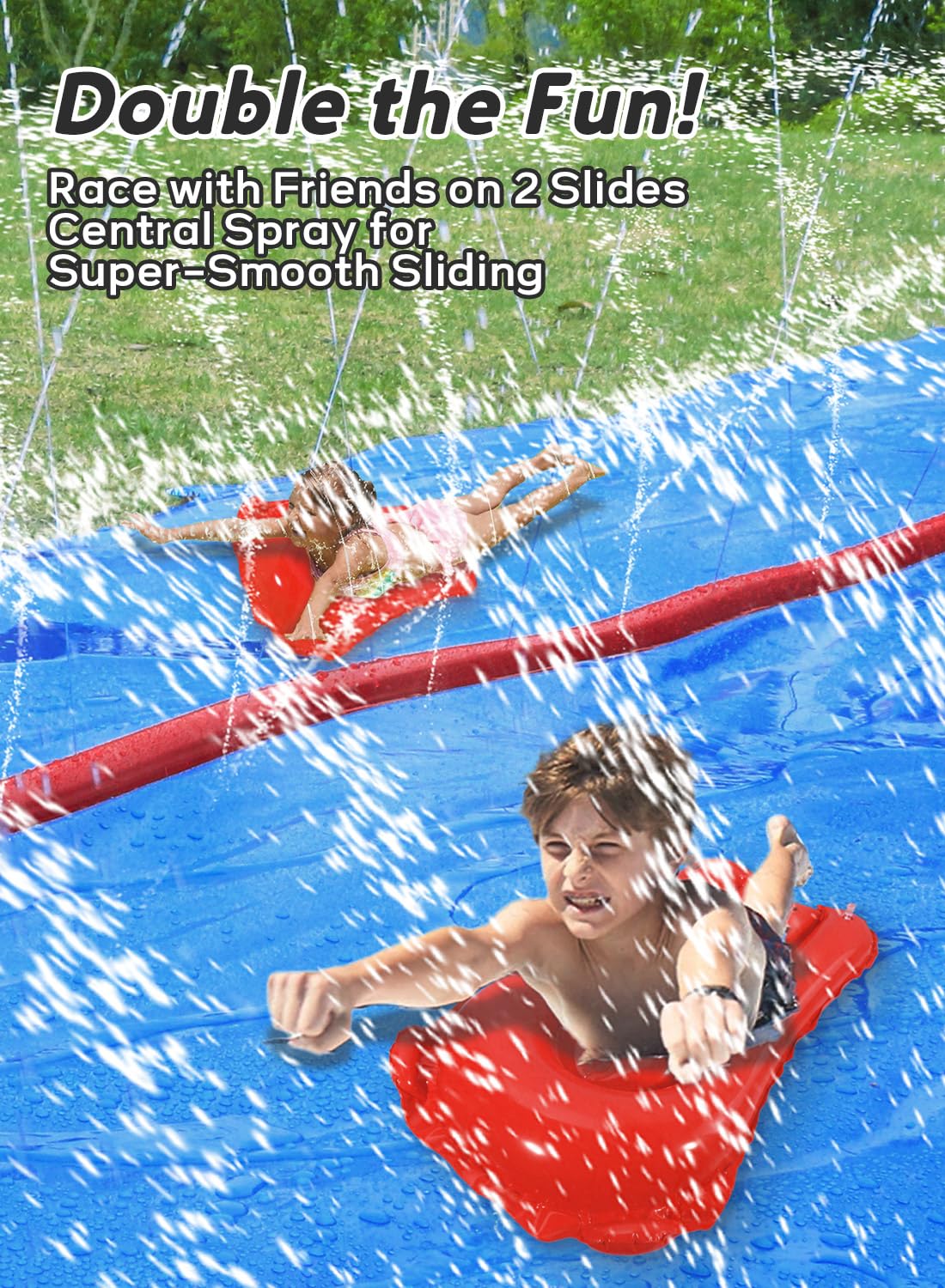 Slip and Water Slide for Kids and Adults Extra Long Lawn Water Slides Backyard Heavy Duty with Two Inflatable Bodyboards and Double Lane Water Toys Summer