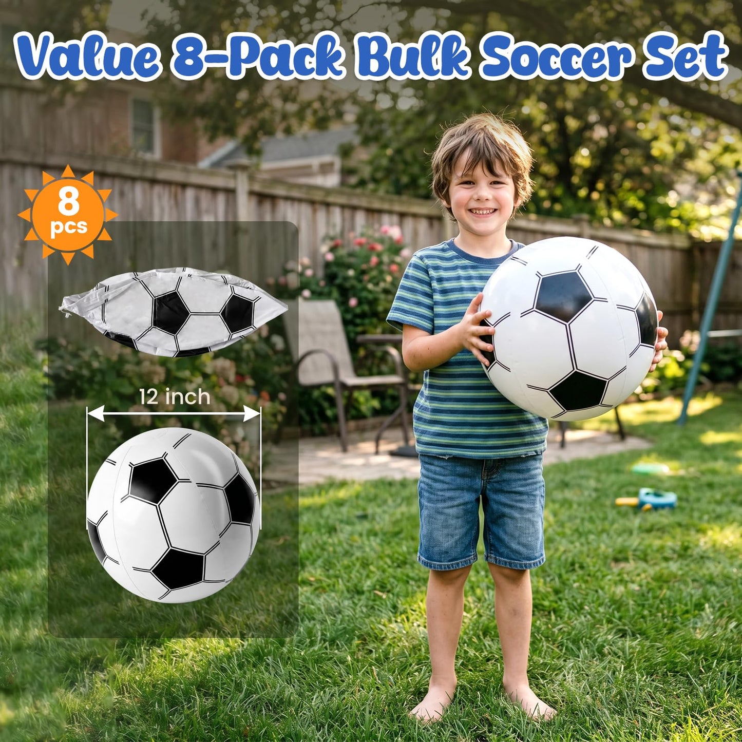 FUTUREPLUSX Inflatable Soccer Balls, 12-inch Beach Balls Bulk for Beach Toys & Soccer Birthday Party Decorations & Party Favors for Kids, Goodie Bags Stuffers (Pack of 8)